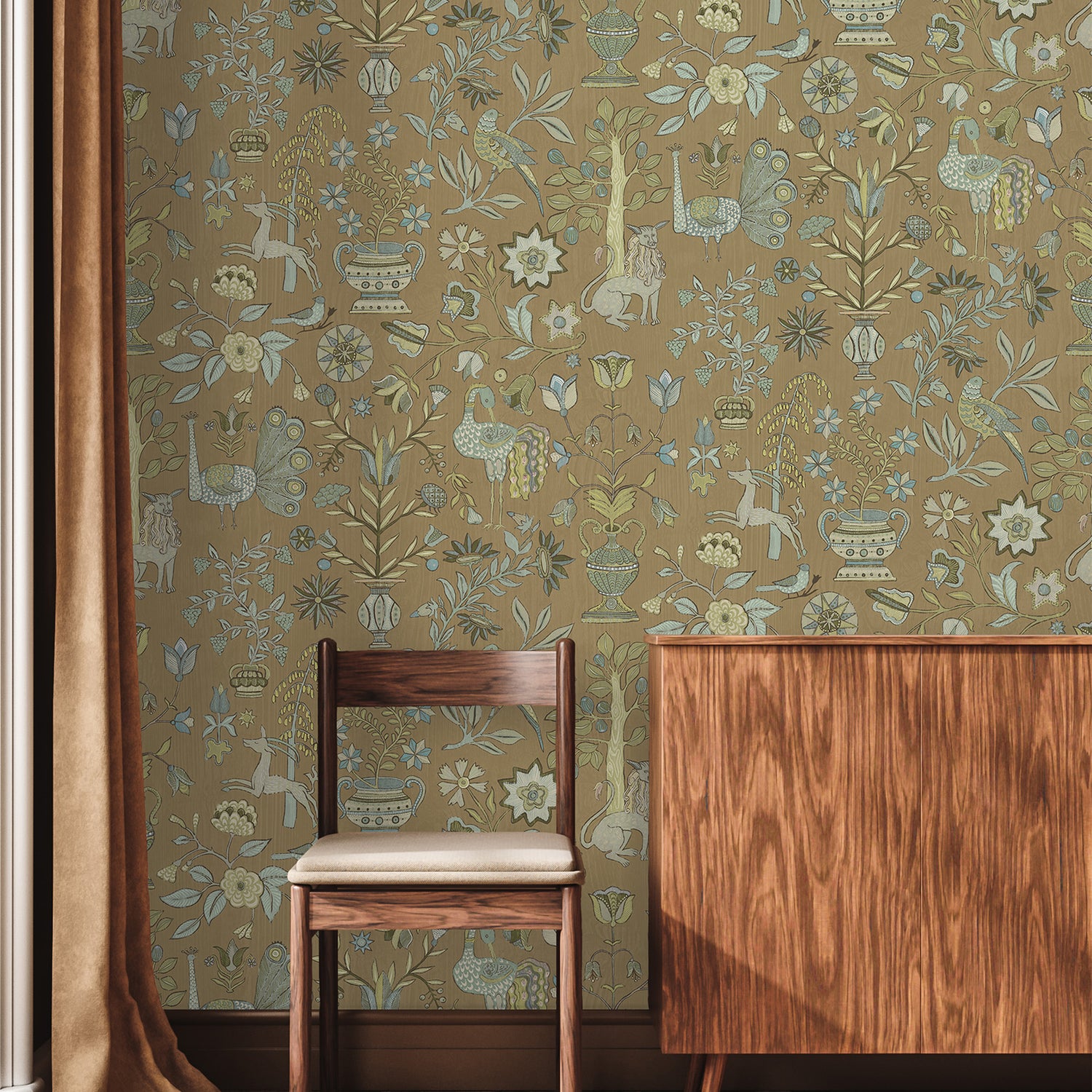 Fable Garden Wallpaper in stone color - pattern number JMW1045.51.0 - by Kravet in the Josephine Munsey Alma collection