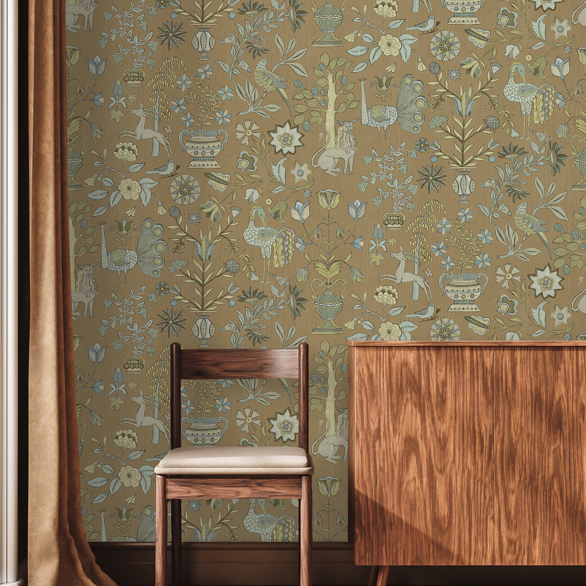 Fable Garden Wallpaper in stone color - pattern number JMW1045.51.0 - by Kravet in the Josephine Munsey Alma collection
