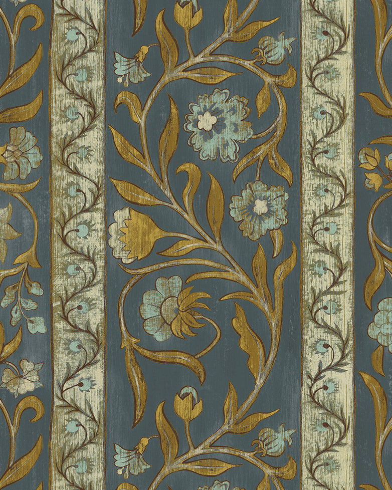 Potter Stripe Wallpaper in blue and olive color - pattern number JMW1046.01.0 - by Kravet in the Josephine Munsey Alma collection