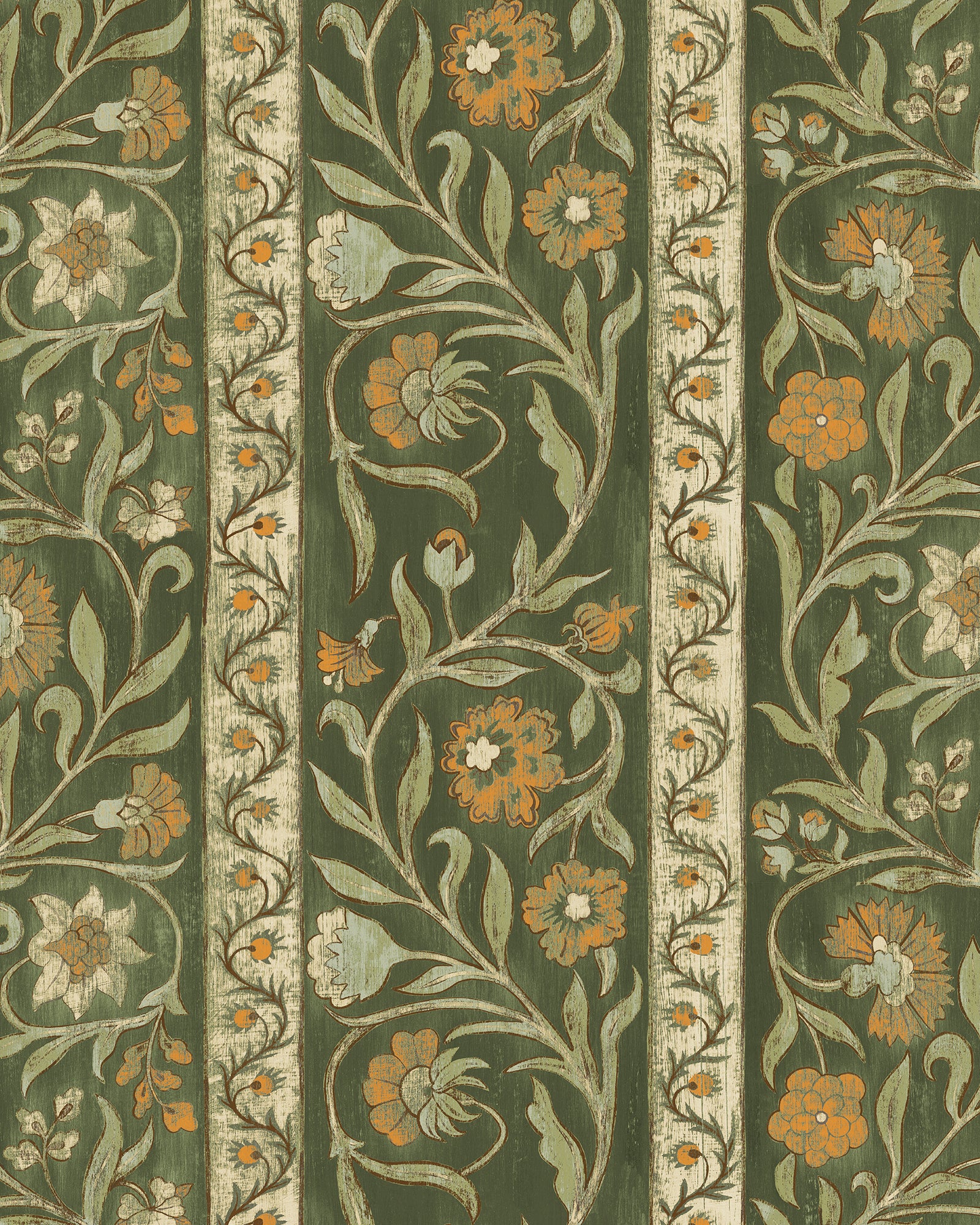 Potter Stripe Wallpaper in green and orange color - pattern number JMW1046.11.0 - by Kravet in the Josephine Munsey Alma collection