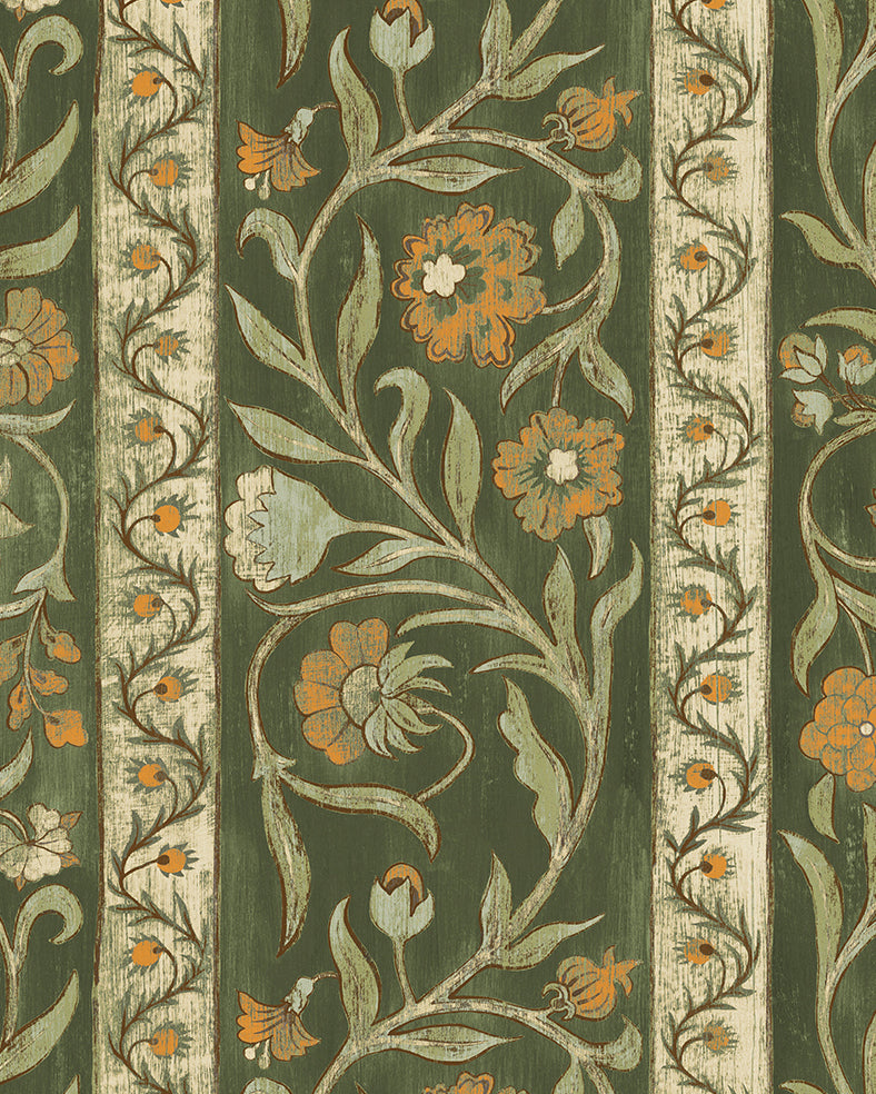 Potter Stripe Wallpaper in green and orange color - pattern number JMW1046.11.0 - by Kravet in the Josephine Munsey Alma collection