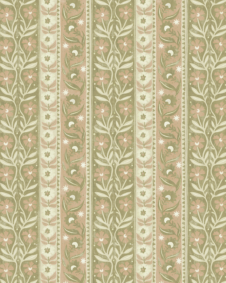 Arber Stripe Wallpaper in pink and olive color - pattern number JMW1048.01.0 - by Kravet in the Josephine Munsey Alma collection