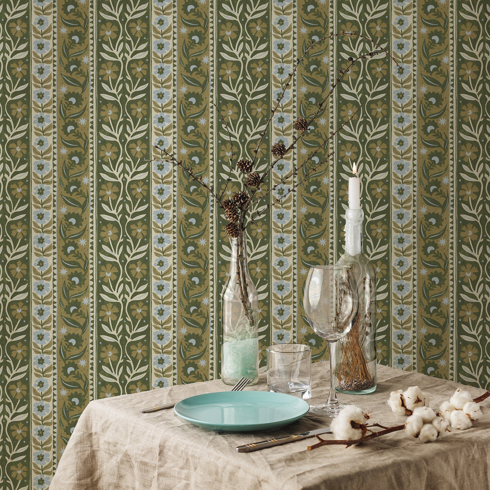 Arber Stripe Wallpaper in green and blue color - pattern number JMW1048.11.0 - by Kravet in the Josephine Munsey Alma collection