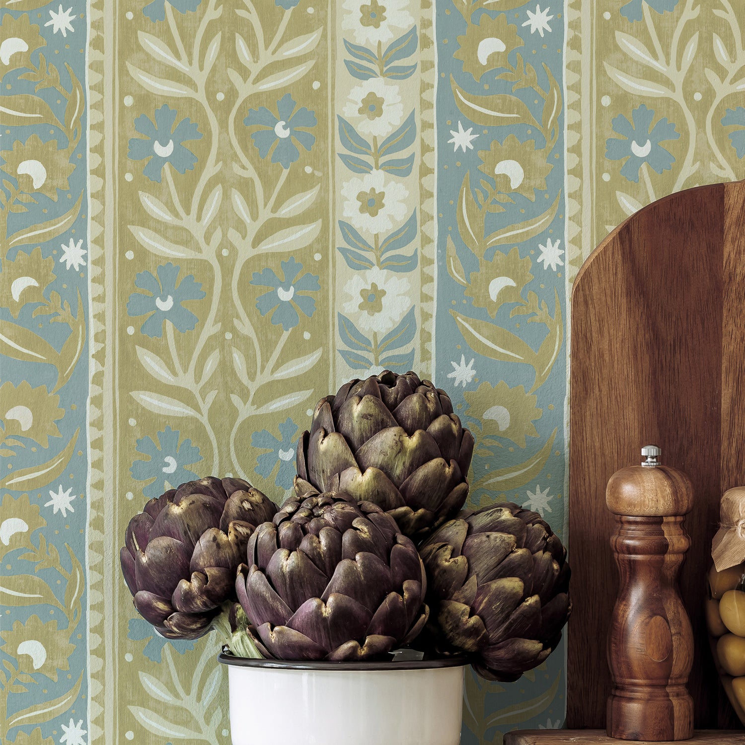 Arber Stripe Wallpaper in yellow and aqua color - pattern number JMW1048.21.0 - by Kravet in the Josephine Munsey Alma collection