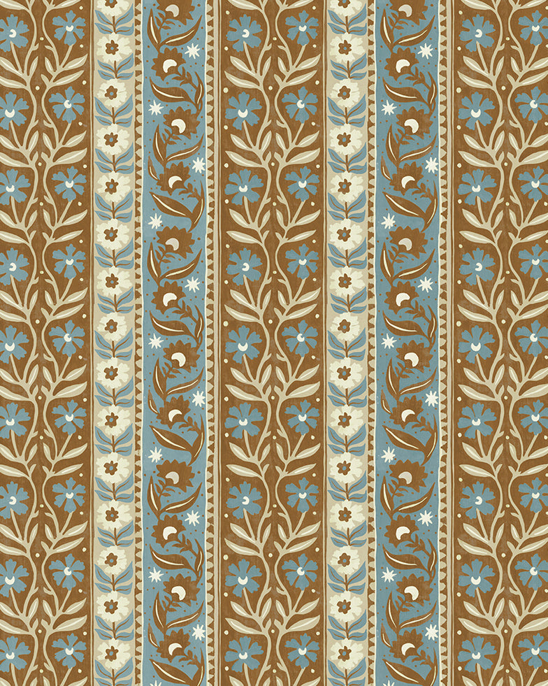 Arber Stripe Wallpaper in brown and blue color - pattern number JMW1048.31.0 - by Kravet in the Josephine Munsey Alma collection