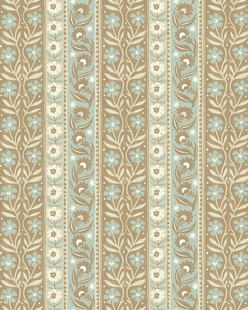 Arber Stripe Wallpaper in stone and aqua color - pattern number JMW1048.41.0 - by Kravet in the Josephine Munsey Alma collection