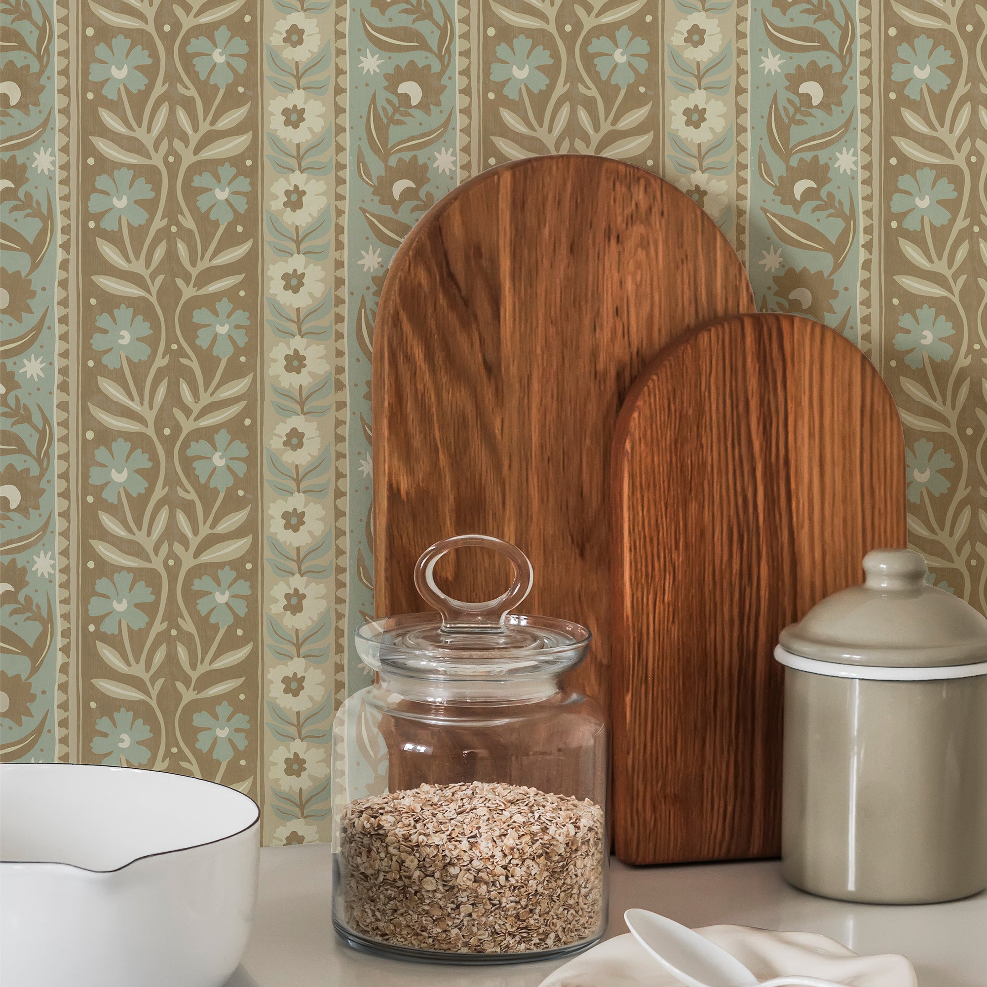 Arber Stripe Wallpaper in stone and aqua color - pattern number JMW1048.41.0 - by Kravet in the Josephine Munsey Alma collection