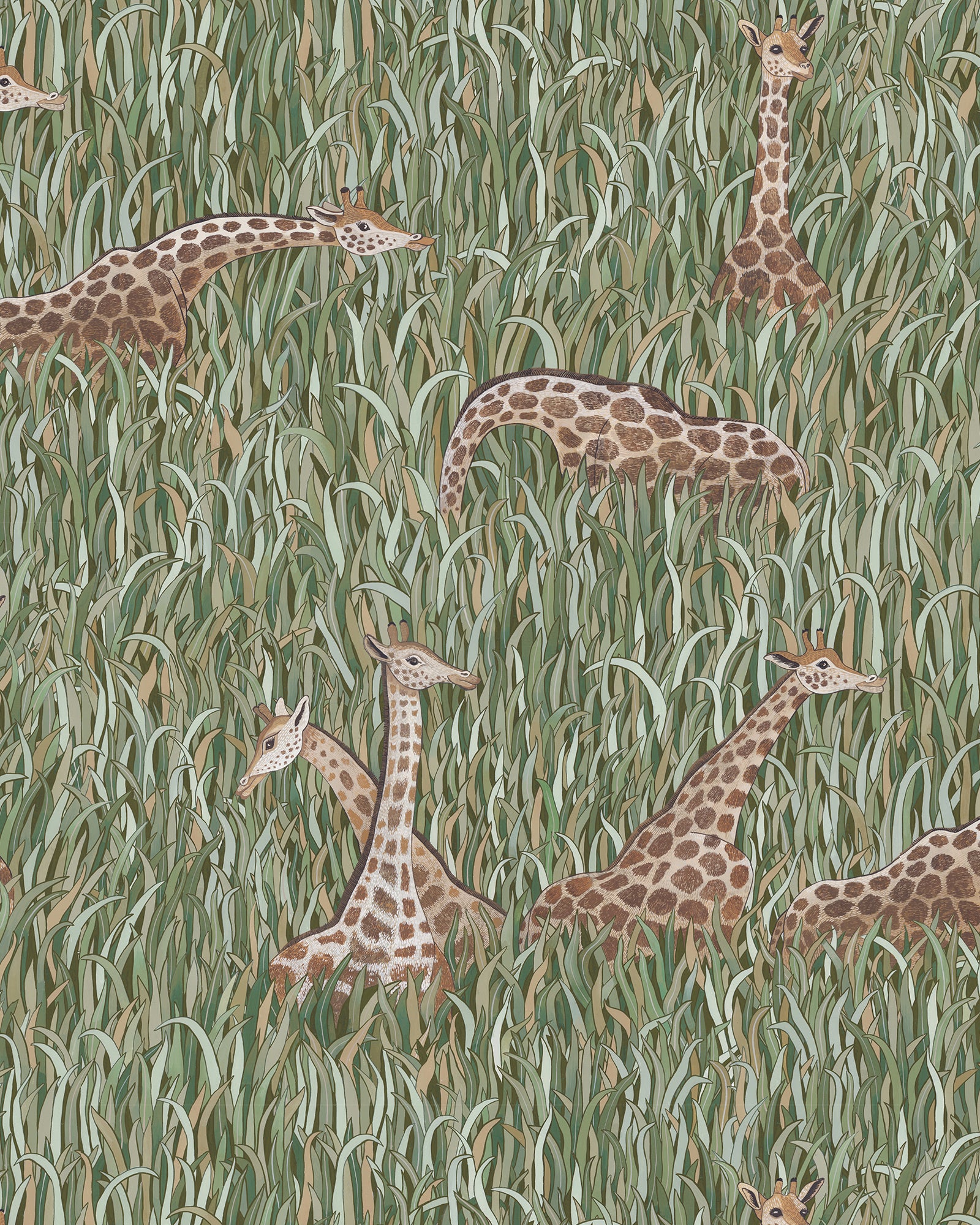 Giraffes Wallpaper in green color - pattern number JMW1049.01.0 - by Kravet in the Josephine Munsey Alma collection
