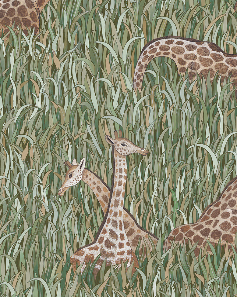 Giraffes Wallpaper in green color - pattern number JMW1049.01.0 - by Kravet in the Josephine Munsey Alma collection