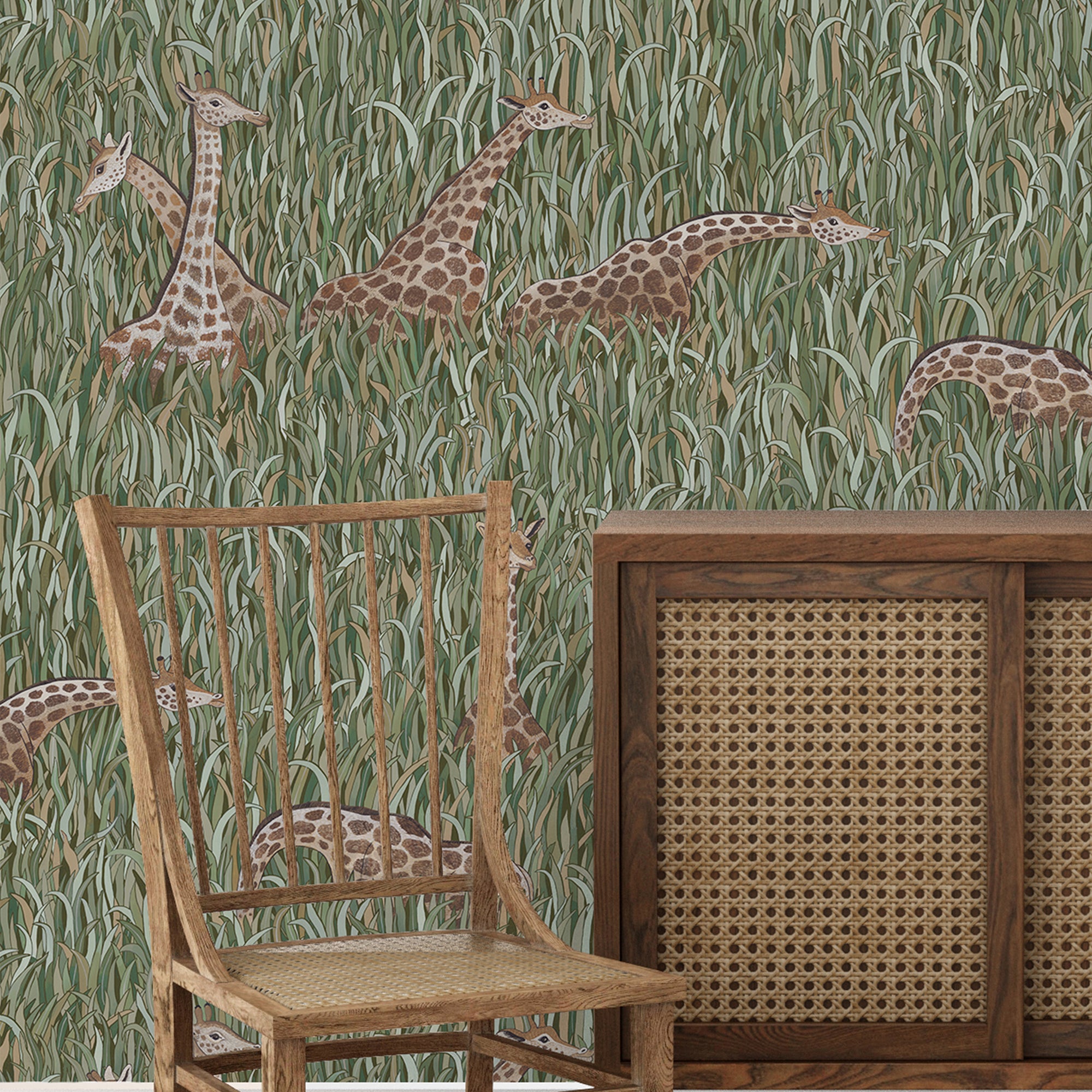 Giraffes Wallpaper in green color - pattern number JMW1049.01.0 - by Kravet in the Josephine Munsey Alma collection