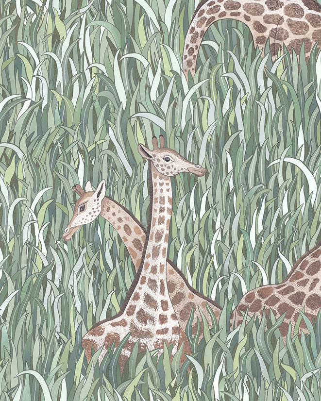Giraffes Wallpaper in aqua color - pattern number JMW1049.11.0 - by Kravet in the Josephine Munsey Alma collection