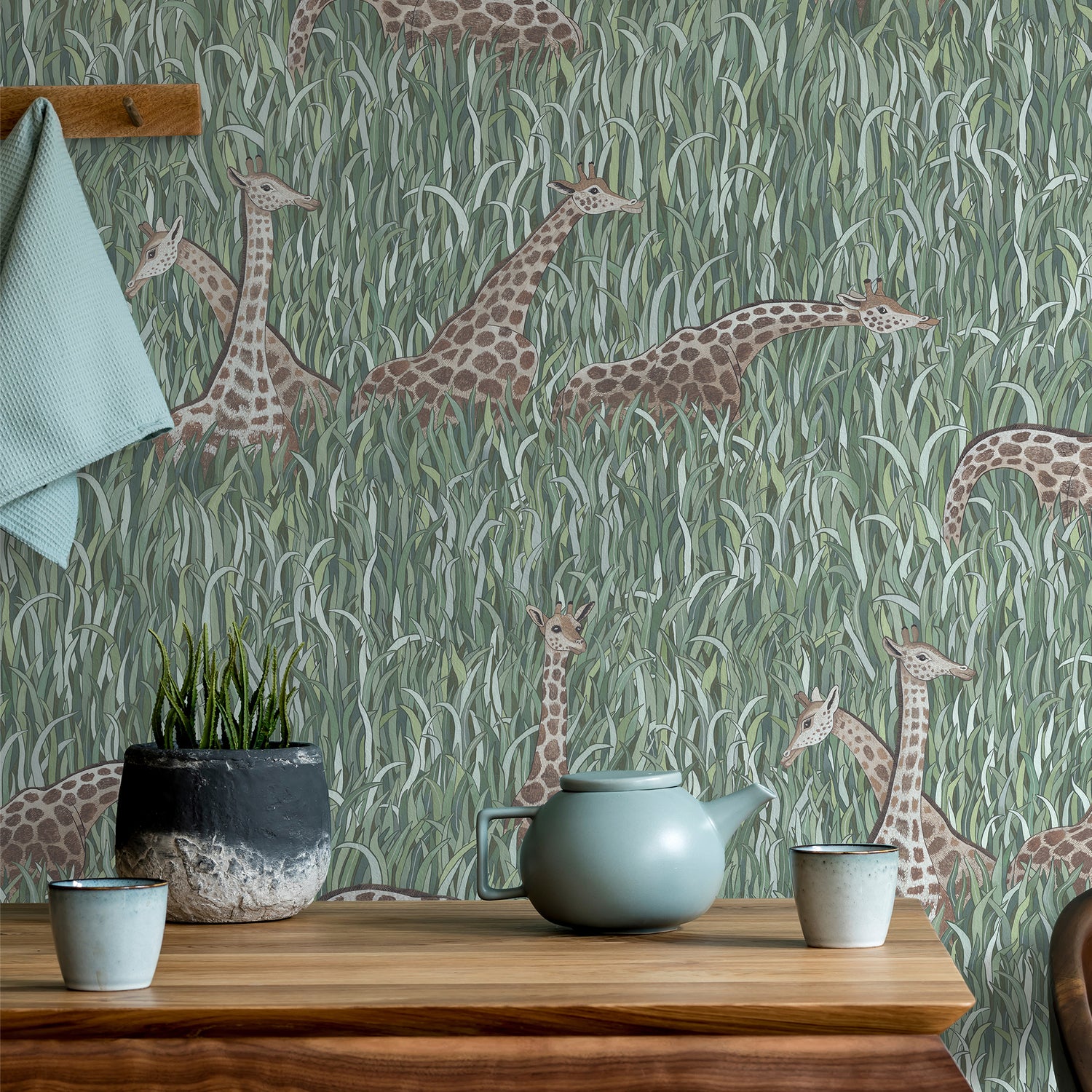 Giraffes Wallpaper in aqua color - pattern number JMW1049.11.0 - by Kravet in the Josephine Munsey Alma collection