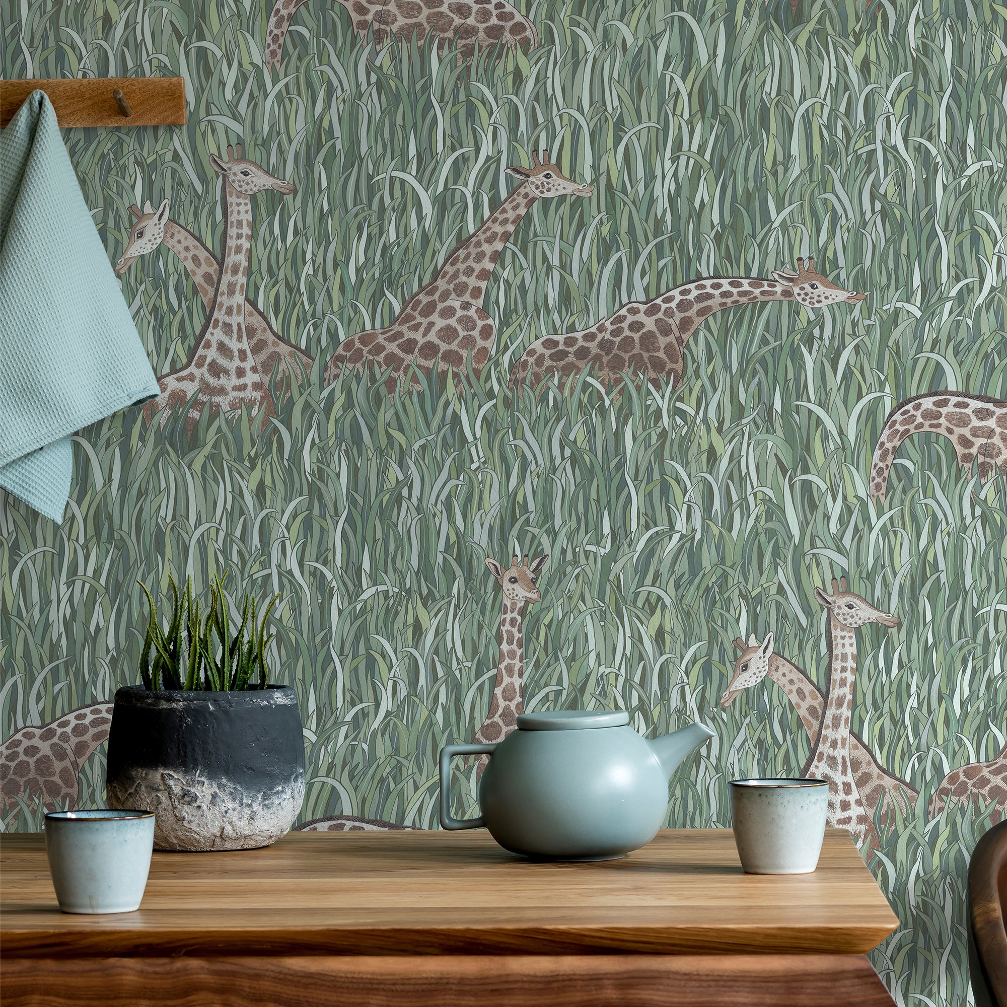 Giraffes Wallpaper in aqua color - pattern number JMW1049.11.0 - by Kravet in the Josephine Munsey Alma collection
