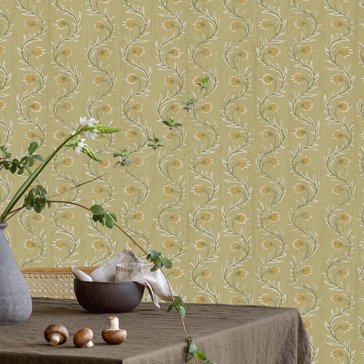 Rubia Wallpaper in soft yellow color - pattern number JMW1052.11.0 - by Kravet in the Josephine Munsey Alma collection