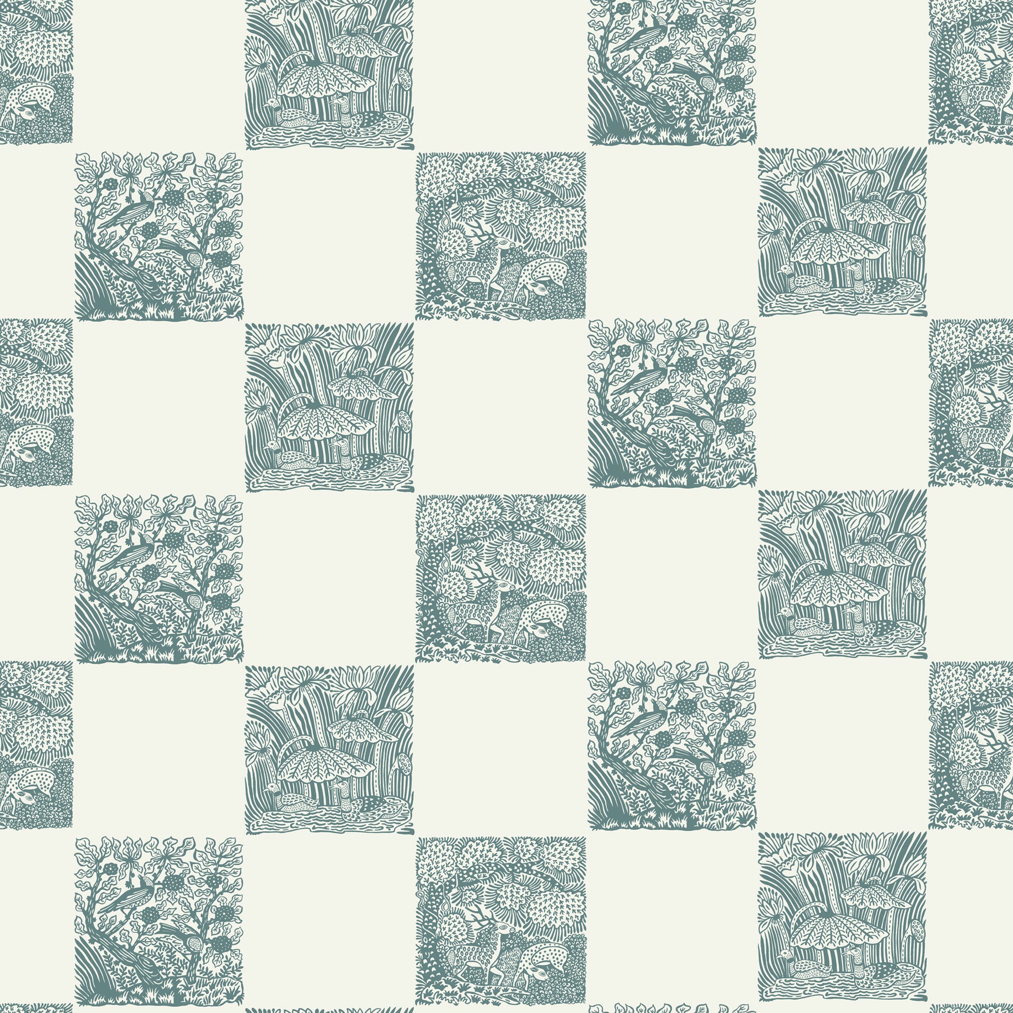 Animal Check Wallpaper in osney blue and skirting white color - pattern number JMWRANI.03.0 - by Kravet in the Josephine Munsey Roll collection