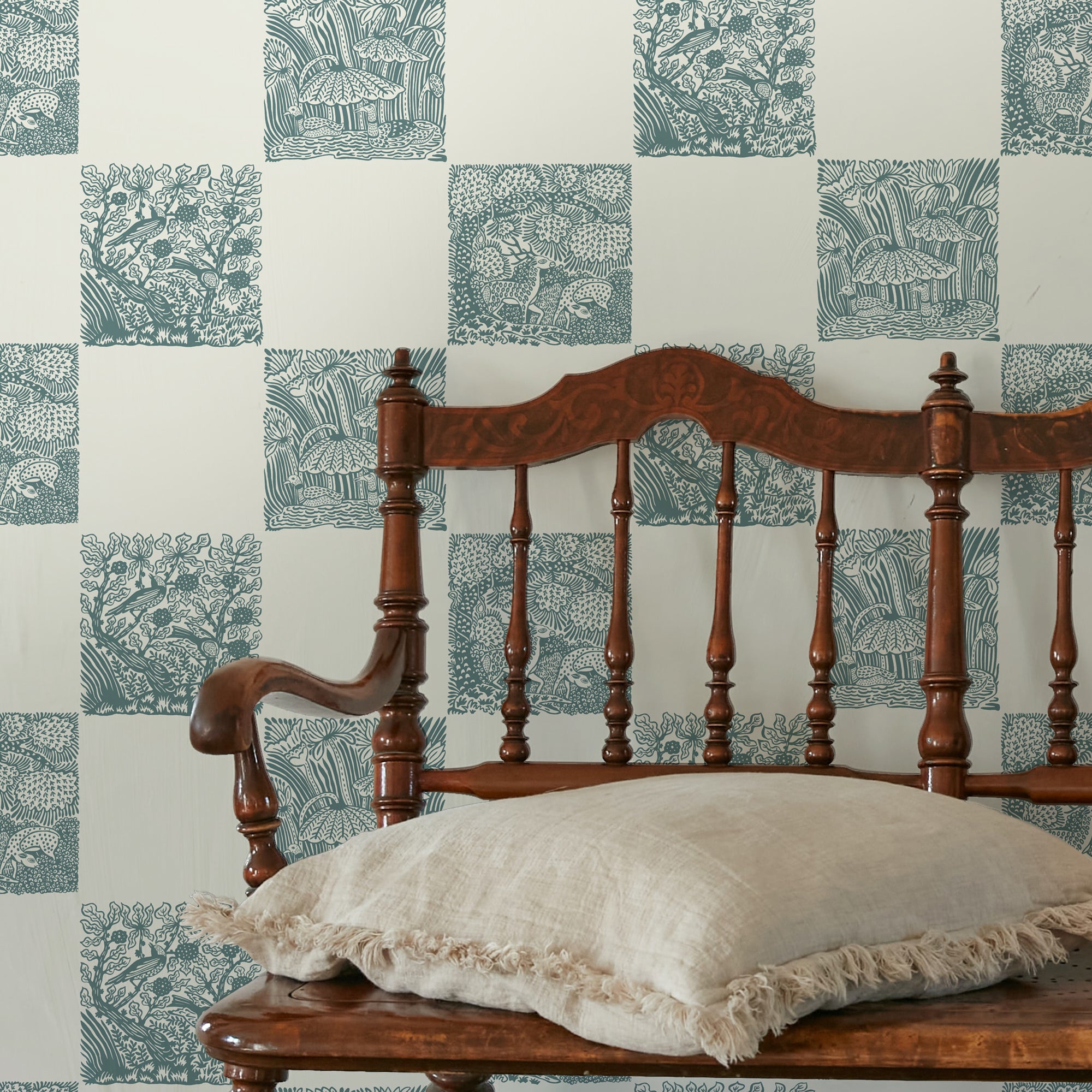 Animal Check Wallpaper in osney blue and skirting white color - pattern number JMWRANI.03.0 - by Kravet in the Josephine Munsey Roll collection