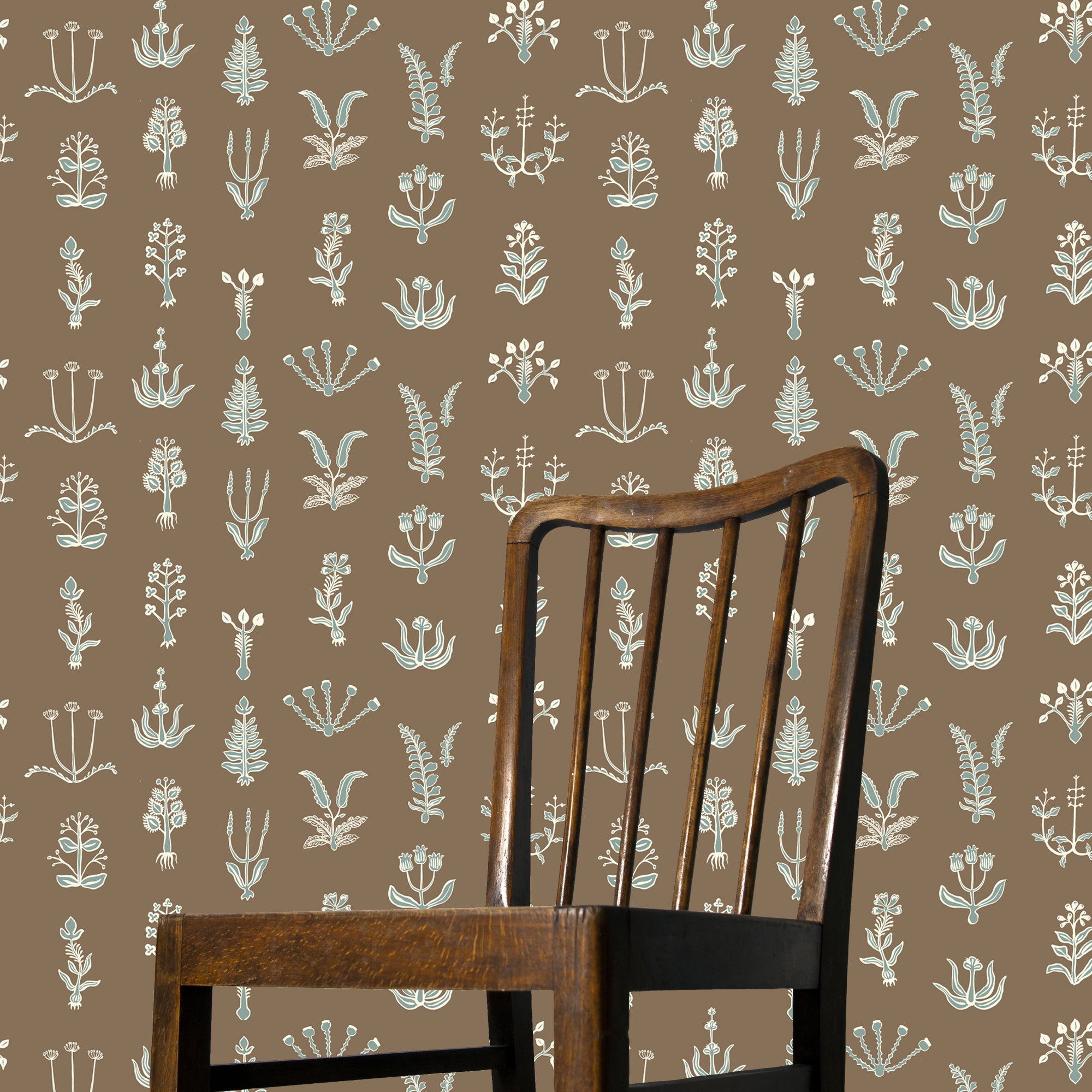 Floral Spot Wallpaper in clarke white, osney blue and kemp brown color - pattern number JMWRFLO.03.0 - by Kravet in the Josephine Munsey Roll collection