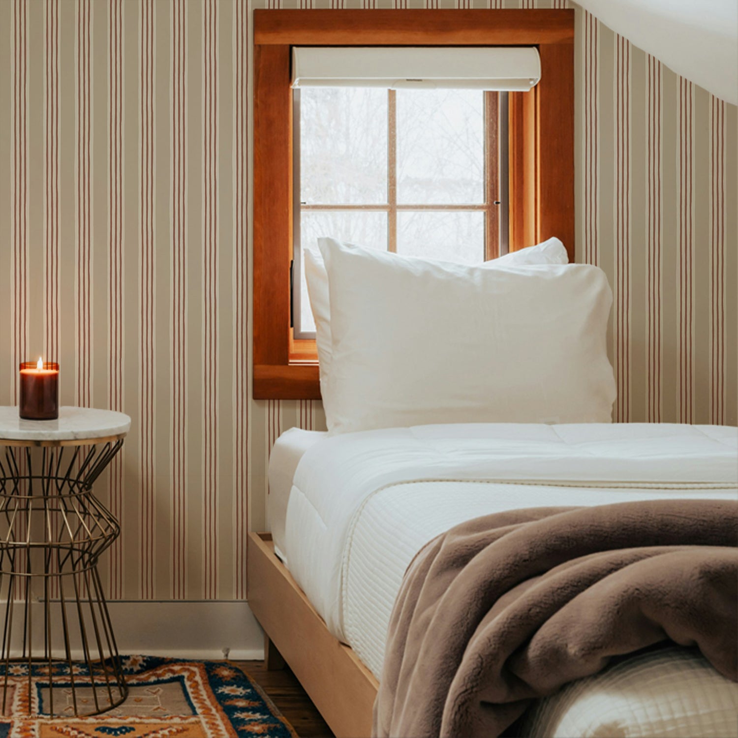 Kemble Stripe Wallpaper in hibernacle, cromwell stone &amp; salt color - pattern number JMWRKEM.01.0 - by Kravet in the Josephine Munsey Roll II collection