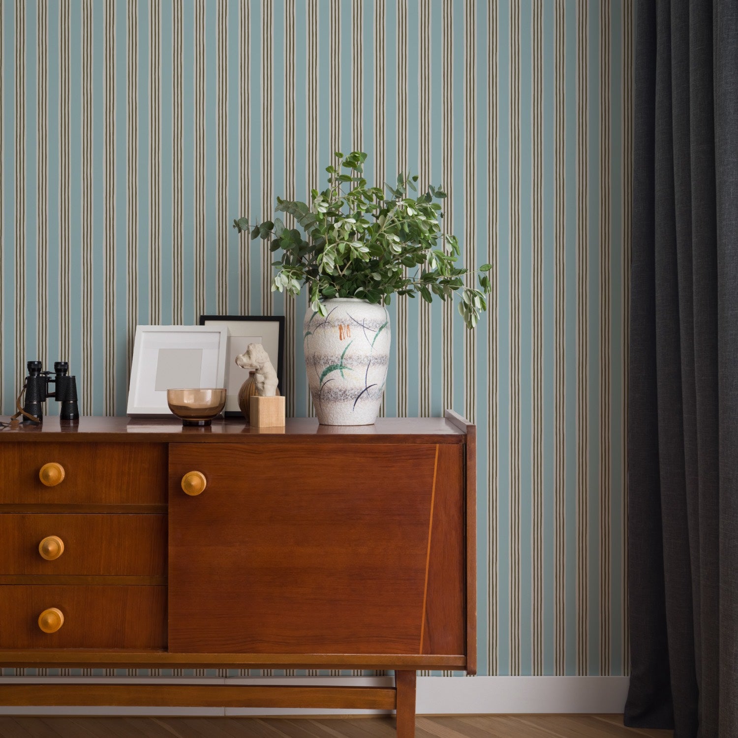 Kemble Stripe Wallpaper in spruce, cobber and dew color - pattern number JMWRKEM.03.0 - by Kravet in the Josephine Munsey Roll II collection