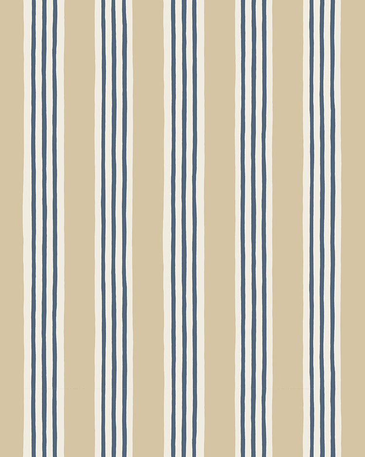 Kemble Stripe Wallpaper in hute blue, shell and cliffwell stone color - pattern number JMWRKEM.05.0 - by Kravet in the Josephine Munsey Roll II collection