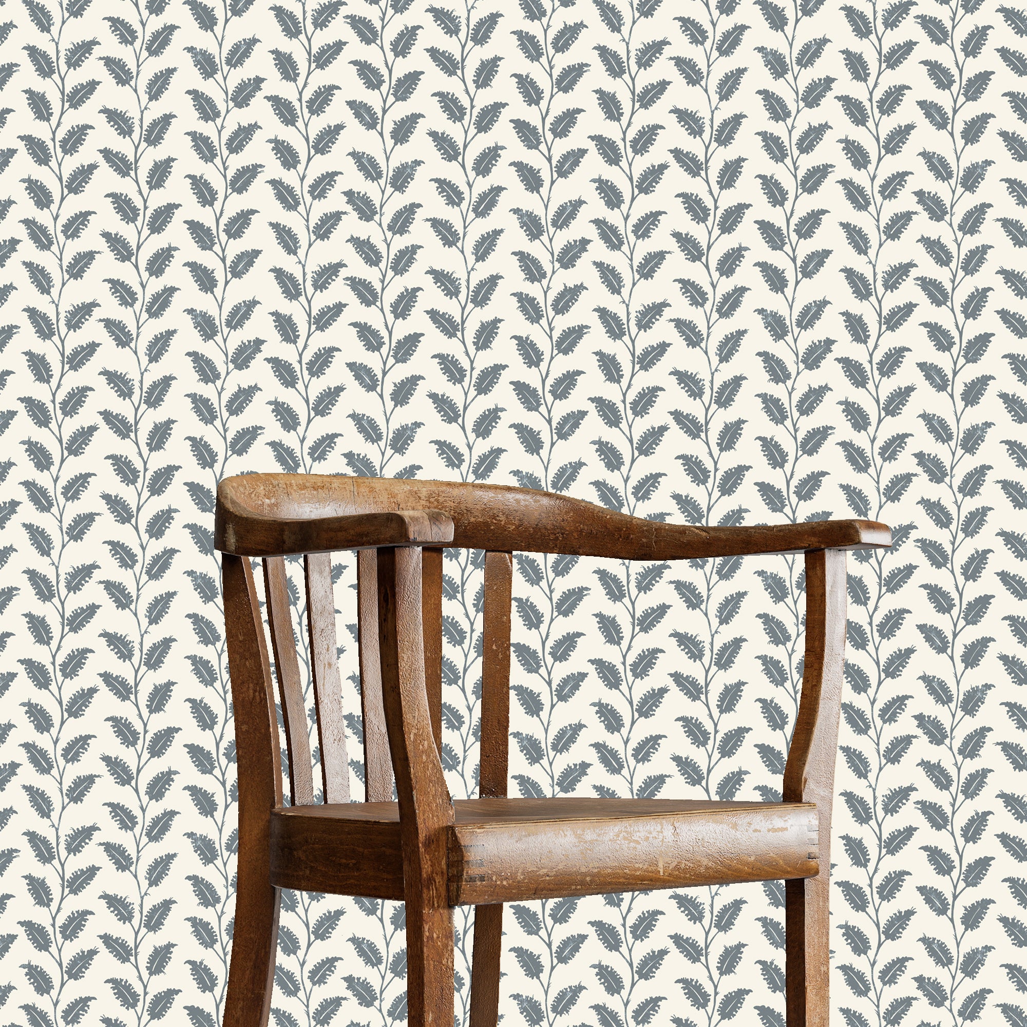 Leaf Wiggle Wallpaper in bude blue and cotswold white color - pattern number JMWRLEA.01.0 - by Kravet in the Josephine Munsey Roll collection