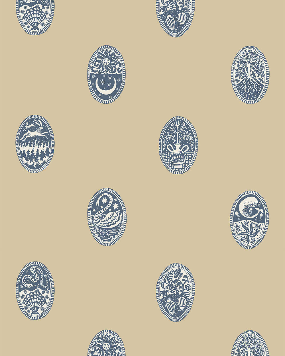 Linear Cameos Wallpaper in cobber, spruce and dew color - pattern number JMWRLIN.05.0 - by Kravet in the Josephine Munsey Roll II collection