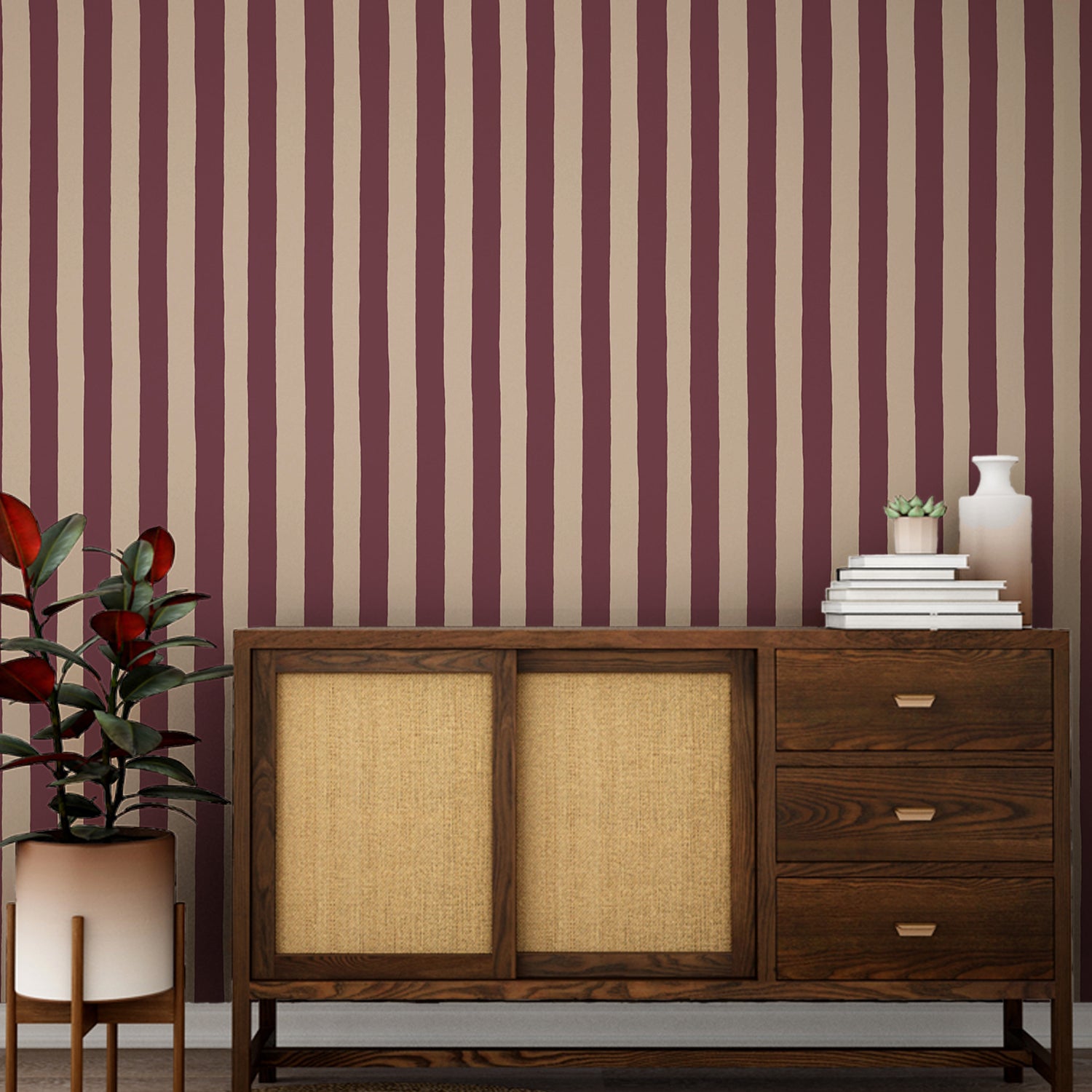 Medium Hand Painted Stripe Wallpaper in southern light and parsnip color - pattern number JMWRMHP.04.0 - by Kravet in the Josephine Munsey Roll II collection
