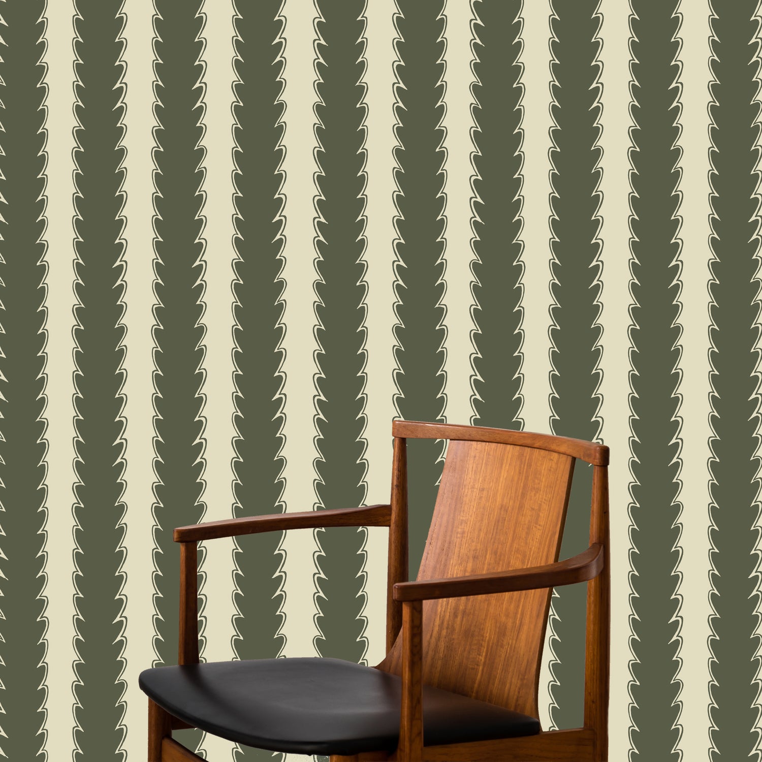 Scallop Stripe Wallpaper in chaingate green and maitland green color - pattern number JMWRSCA.02.0 - by Kravet in the Josephine Munsey Roll collection