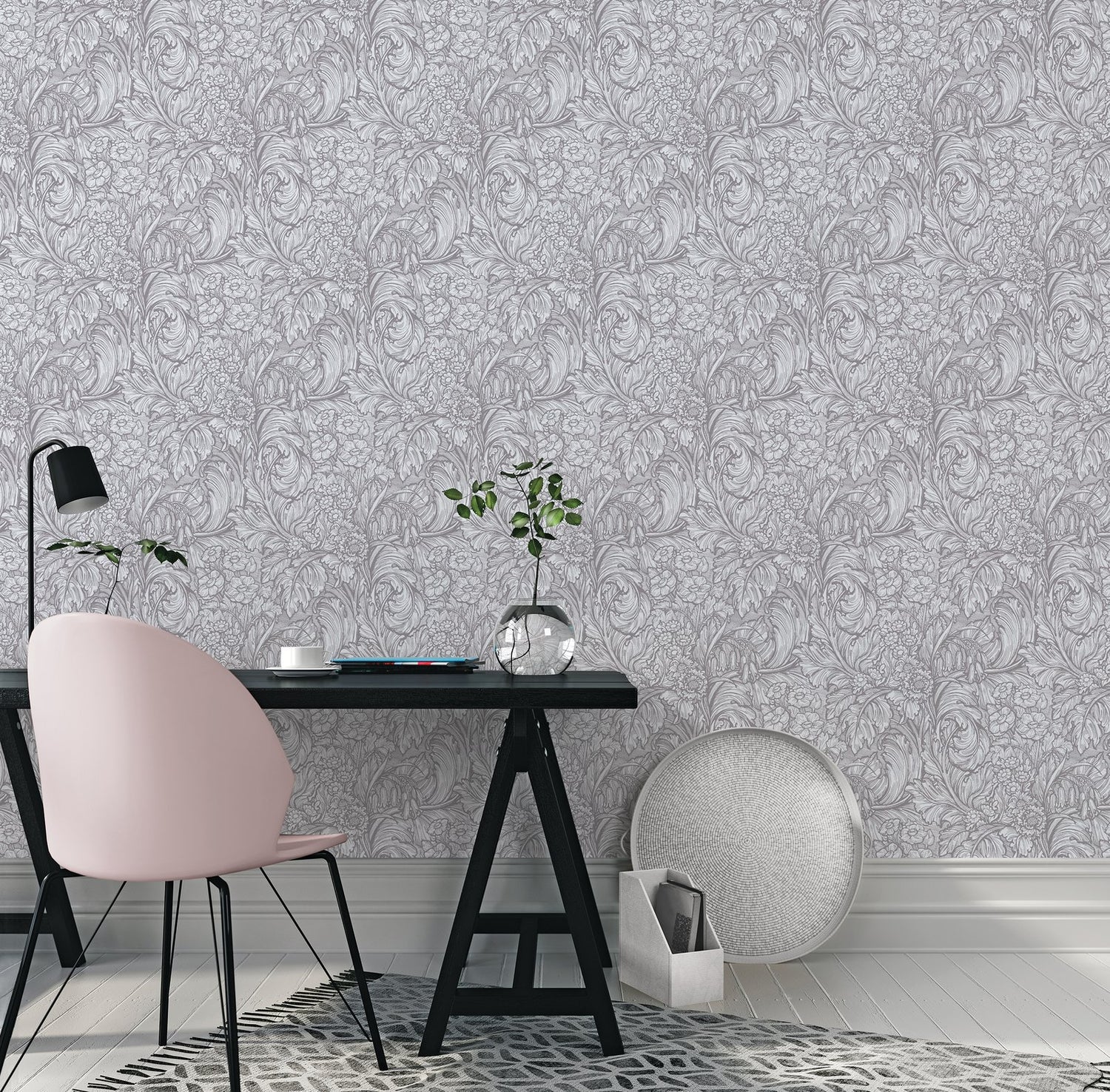 Hedgerovia wallpaper in silver grey color - pattern number LB25137 - by Galerie in the Off The Wall collection