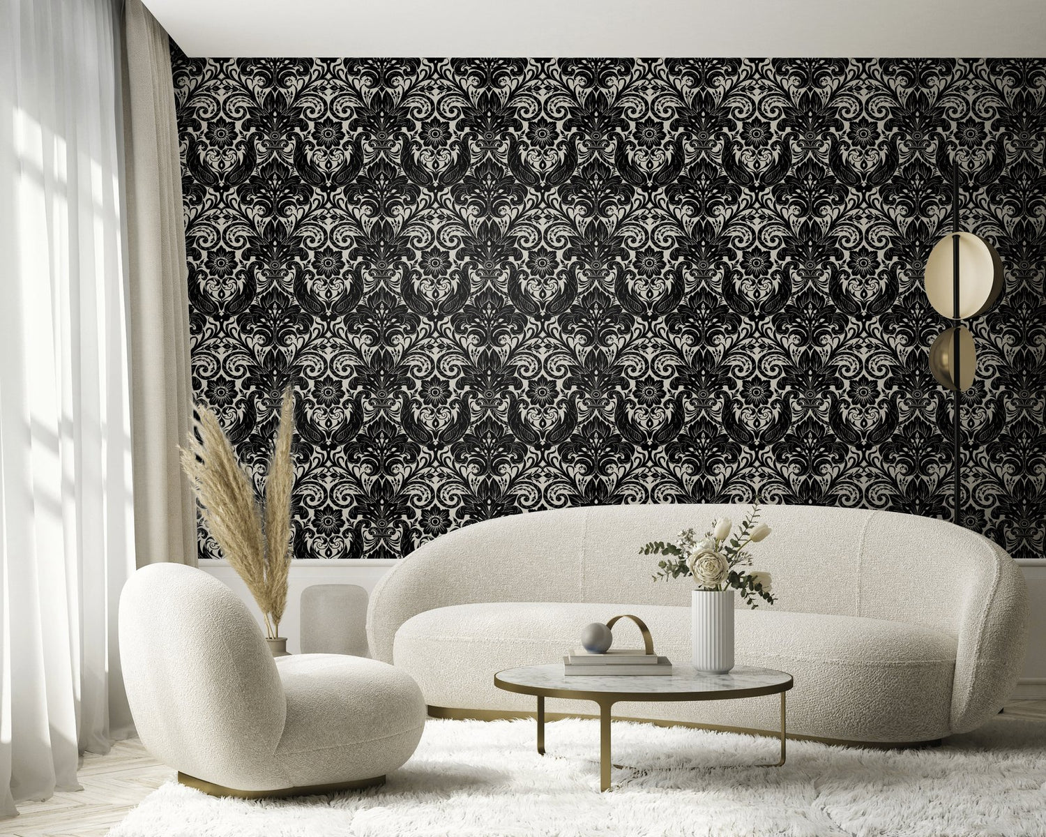 Damask Sauvage wallpaper in black color - pattern number LB25166 - by Galerie in the Off The Wall collection
