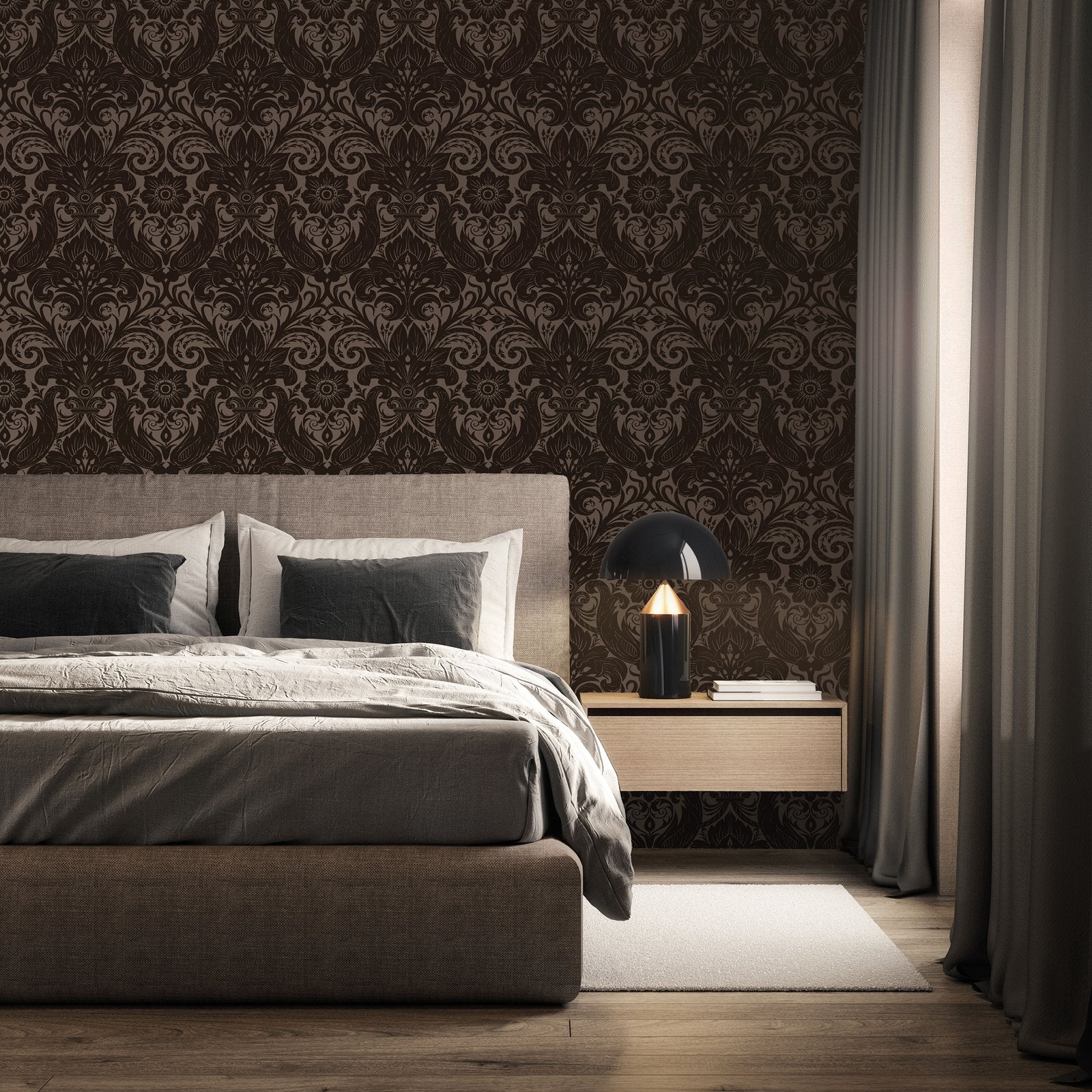Damask Sauvage wallpaper in bronze brown color - pattern number LB25168 - by Galerie in the Off The Wall collection