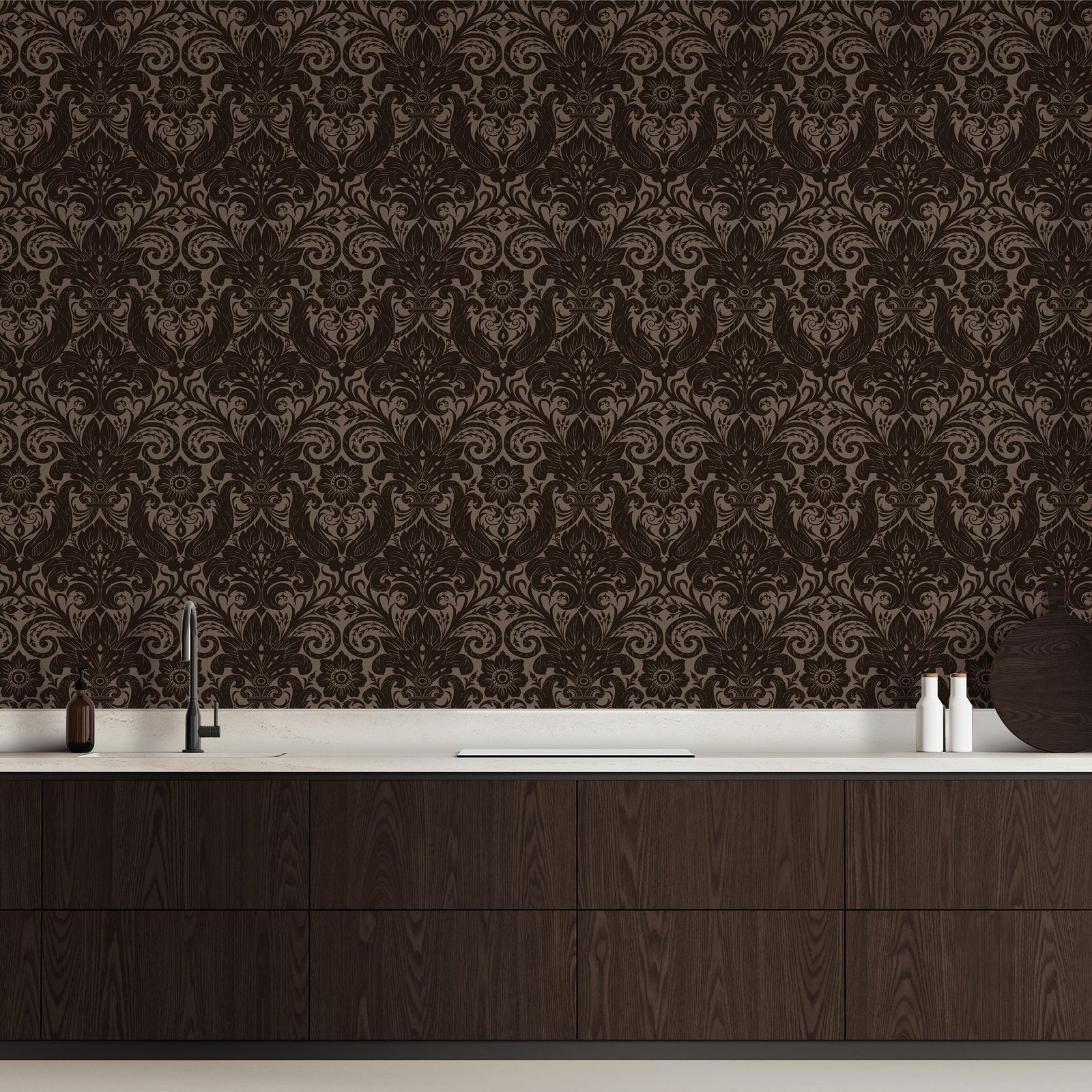 Damask Sauvage wallpaper in bronze brown color - pattern number LB25168 - by Galerie in the Off The Wall collection