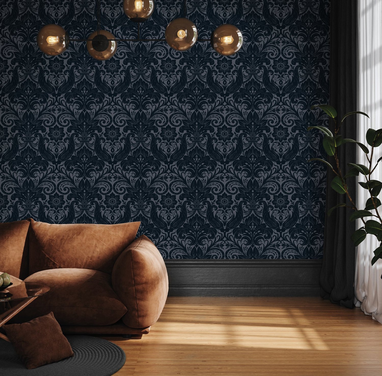Damask Sauvage wallpaper in blue color - pattern number LB25169 - by Galerie in the Off The Wall collection
