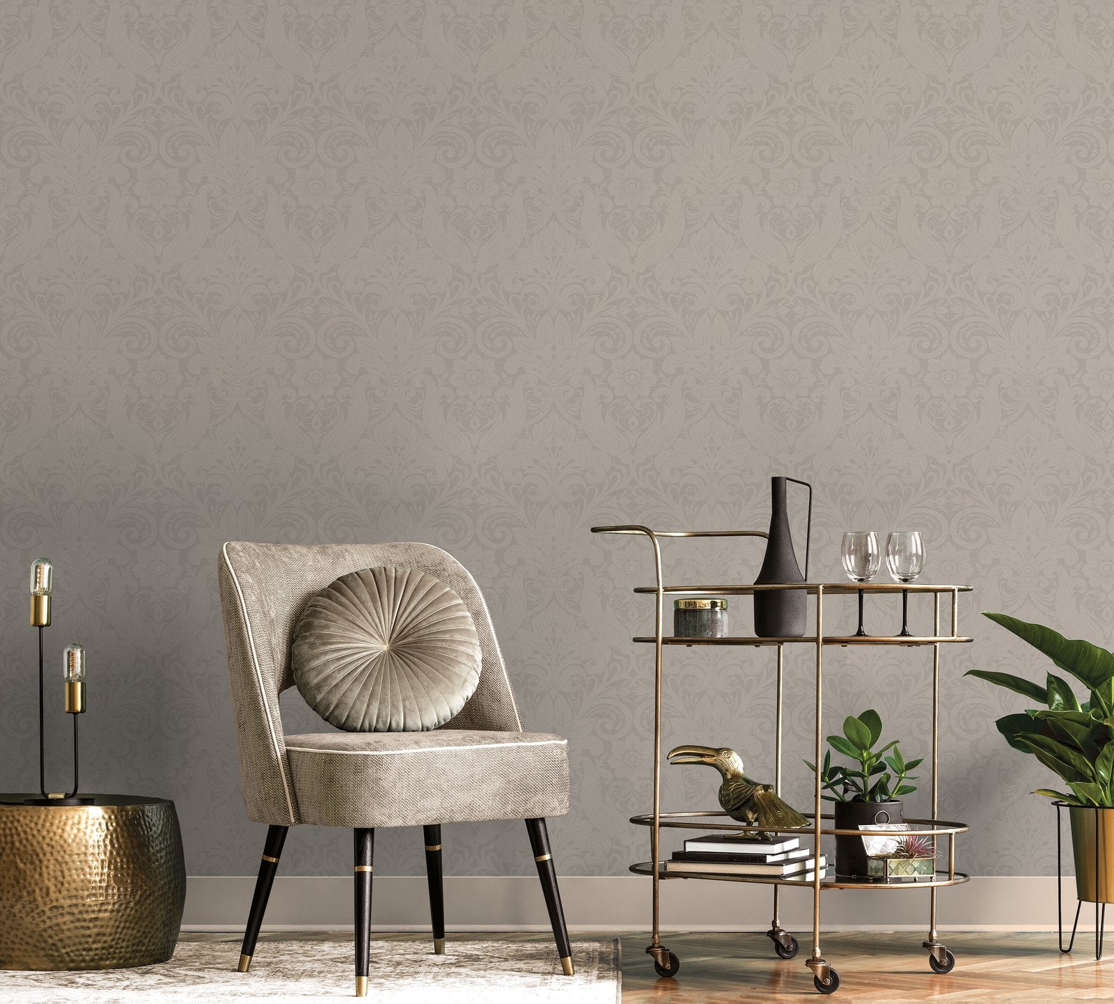 Damask Sauvage wallpaper in beige color - pattern number LB25171 - by Galerie in the Off The Wall collection