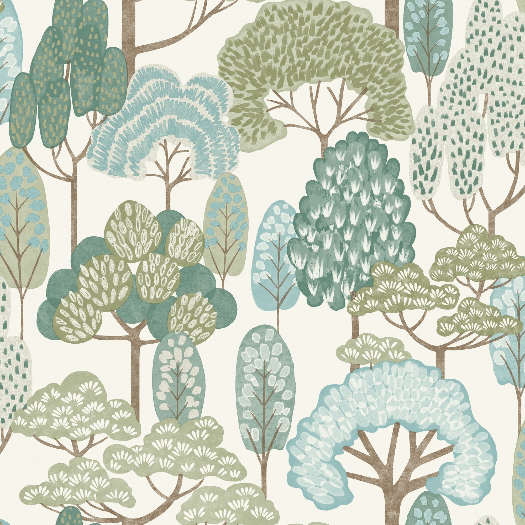Trees Motive Wallpaper in green color - pattern number GDLD2109 - by Grandeco in the Little Dreamers collection