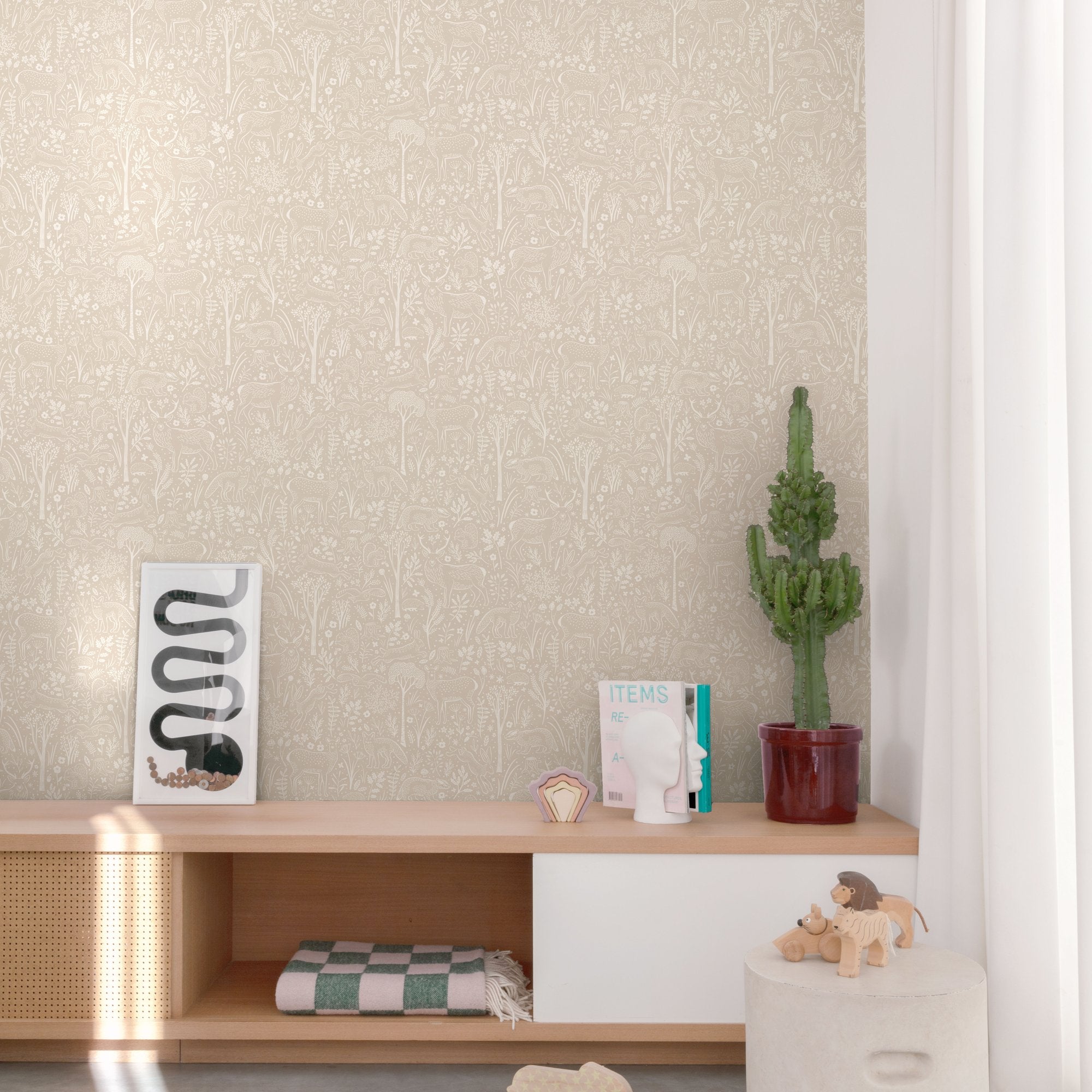 Trees all-over Wallpaper in beige color - pattern number GDLD3403 - by Grandeco in the Little Dreamers collection