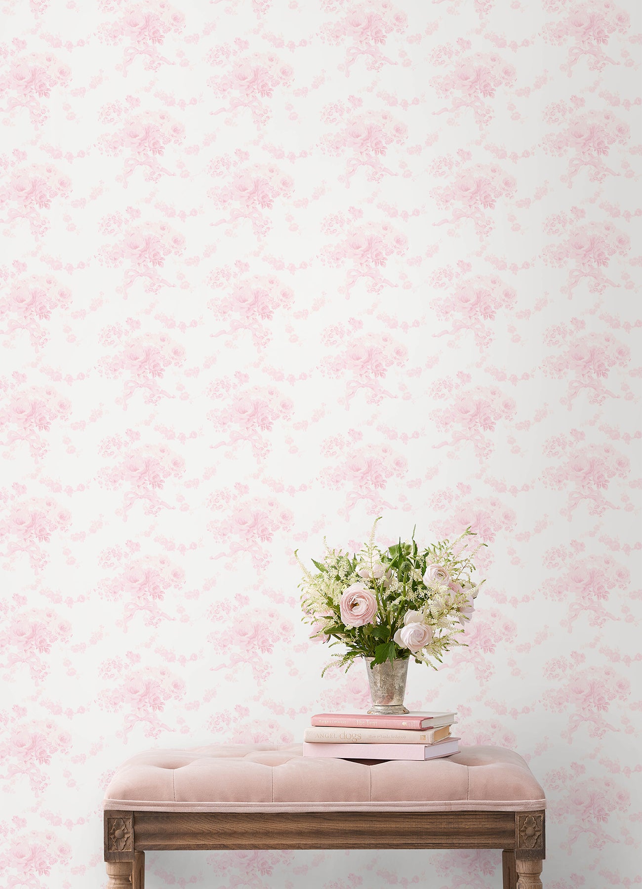 Charlamagne Harbor Peel and Stick wallpaper in pink dream color - pattern number LFS6433 - by Brewster in the NuWallpaper by Love Shack Fancy collection