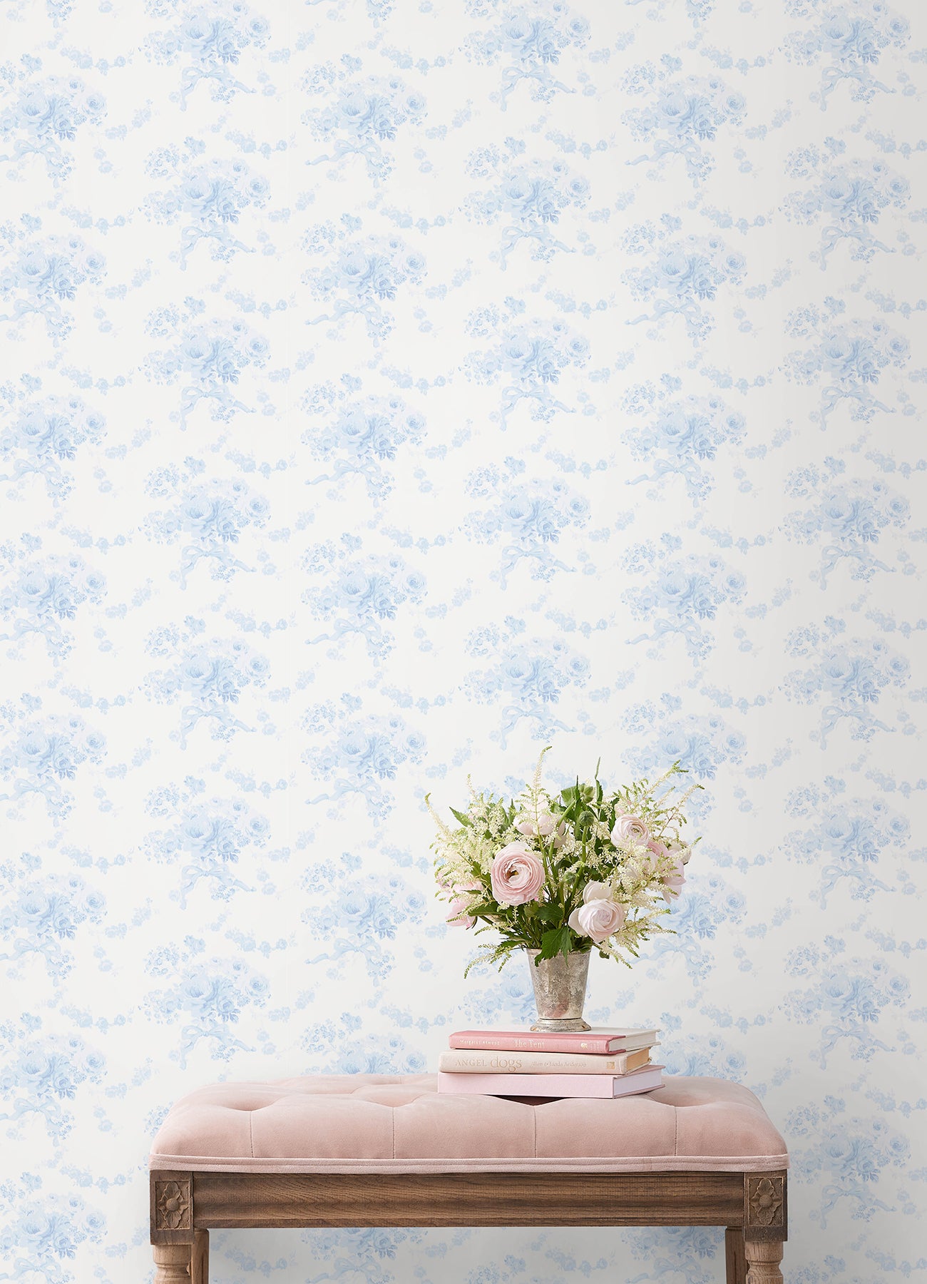 Charlamagne Harbor Peel and Stick wallpaper in powdered blue color - pattern number LFS6434 - by Brewster in the NuWallpaper by Love Shack Fancy collection