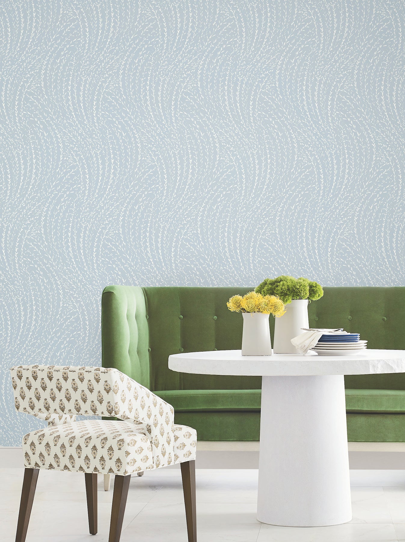 Willow Song wallpaper in sky blue color - pattern number LL3223 - by Antonina Vella in the Layered Luxe collection