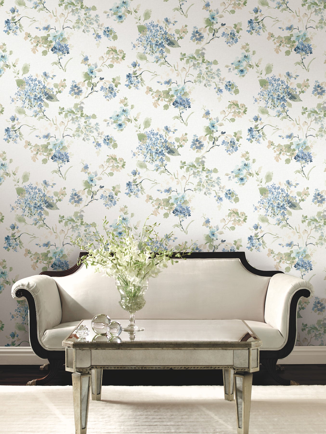 Veiled Garden wallpaper in sky blue color - pattern number LL3229 - by Antonina Vella in the Layered Luxe collection