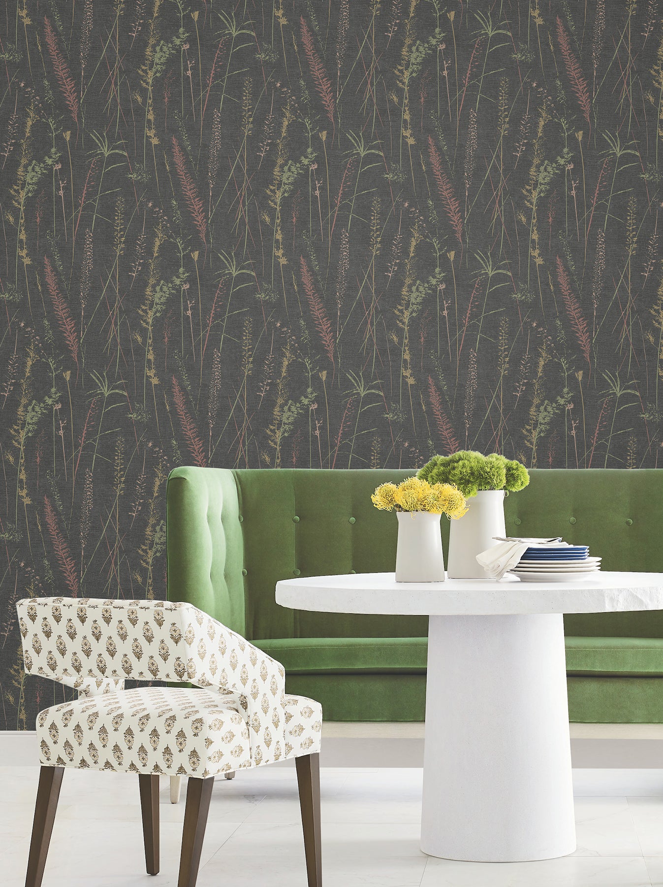 Meadow Splendor fabric in black color - pattern number LL3241 - by Antonina Vella in the Layered Luxe collection