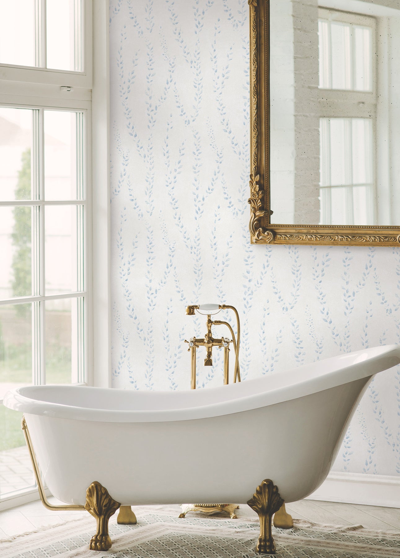 Alpenrose wallpaper in sky blue color - pattern number LL3253 - by Antonina Vella in the Layered Luxe collection