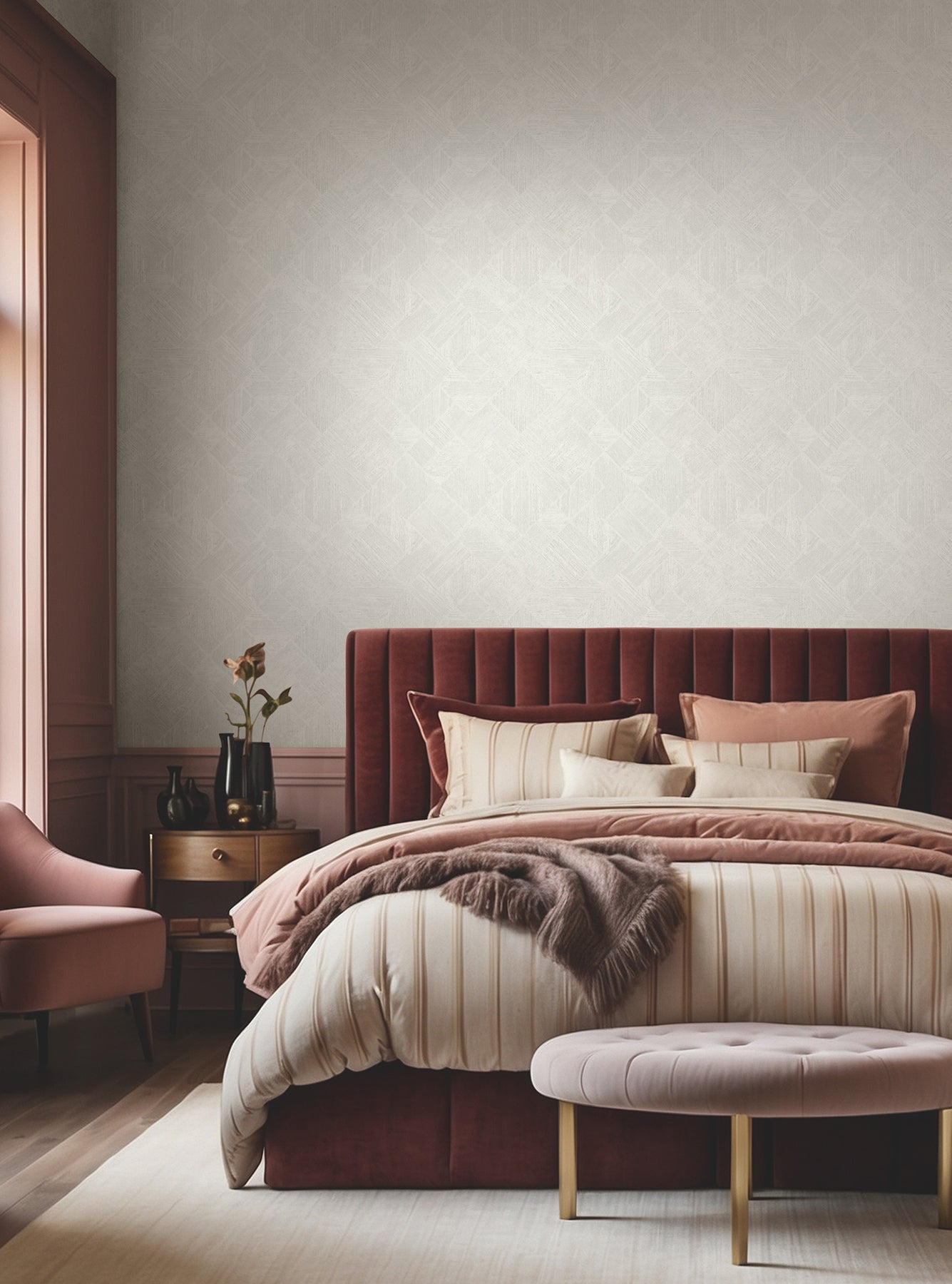 Marquetry wallpaper in white color - pattern number MA35508 - by Antonina Vella in the Opulent Accents collection
