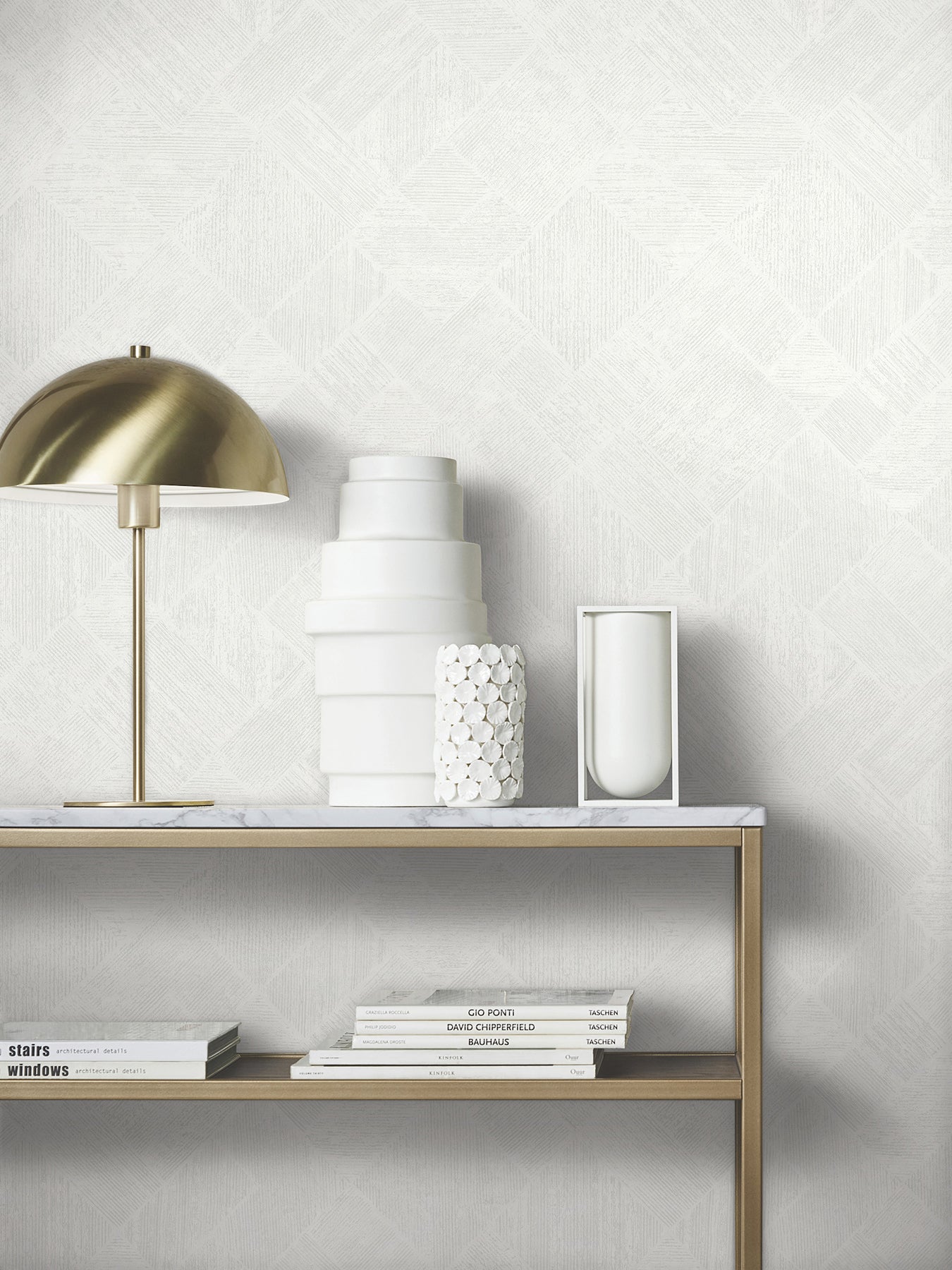 Marquetry wallpaper in white color - pattern number MA35508 - by Antonina Vella in the Opulent Accents collection