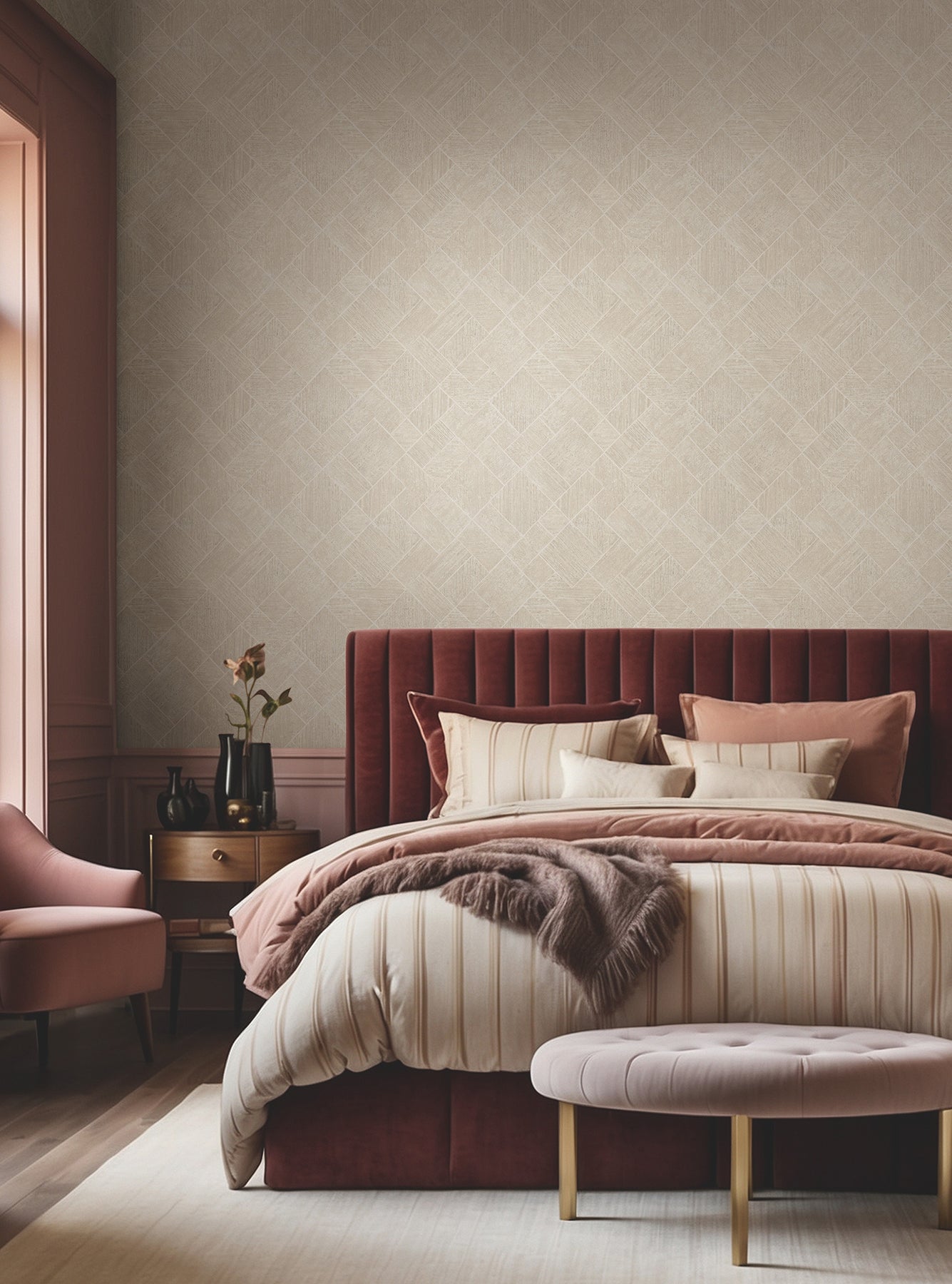 Marquetry wallpaper in beige color - pattern number MA35509 - by Antonina Vella in the Opulent Accents collection