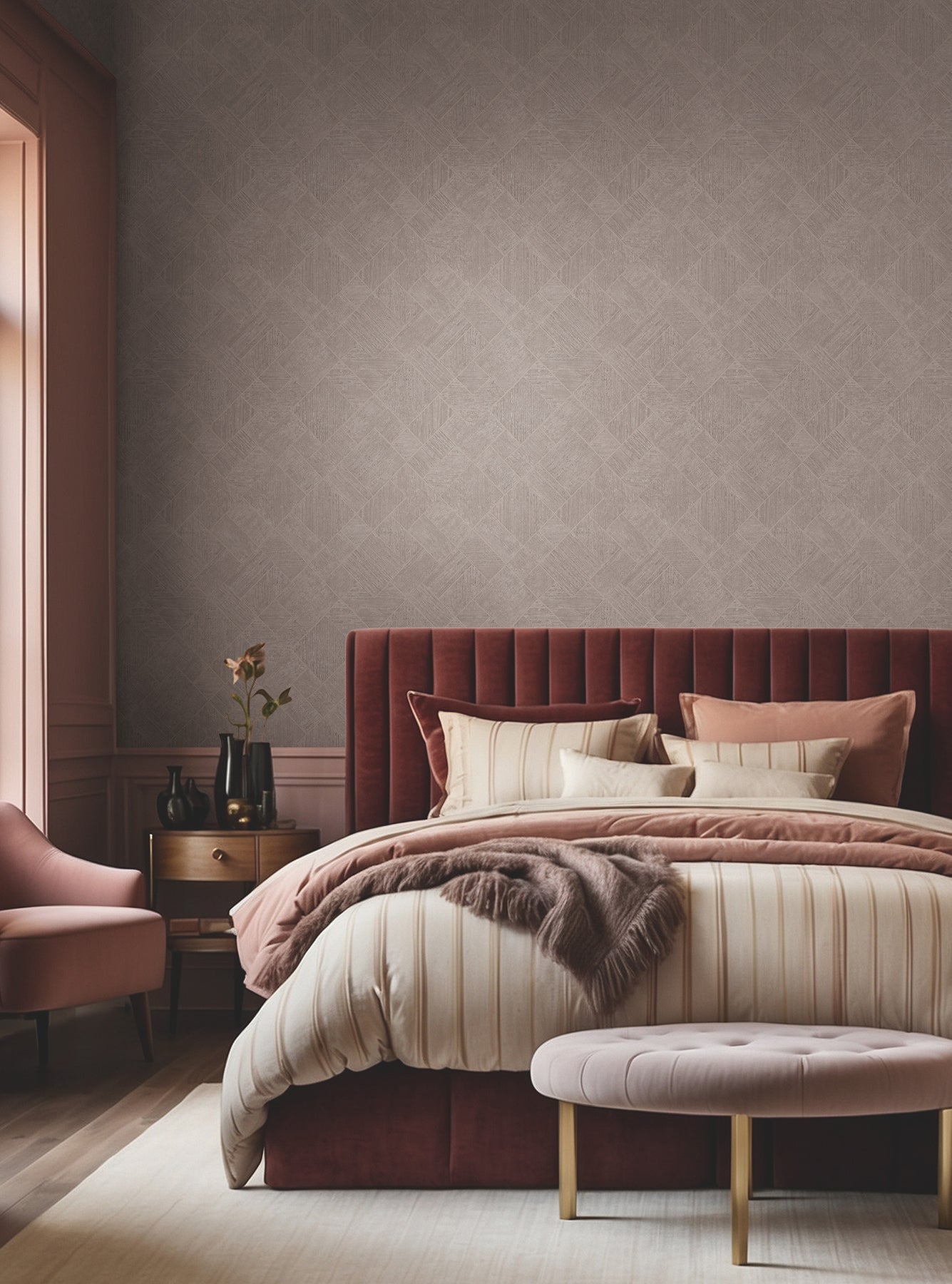 Marquetry wallpaper in grey color - pattern number MA35510 - by Antonina Vella in the Opulent Accents collection