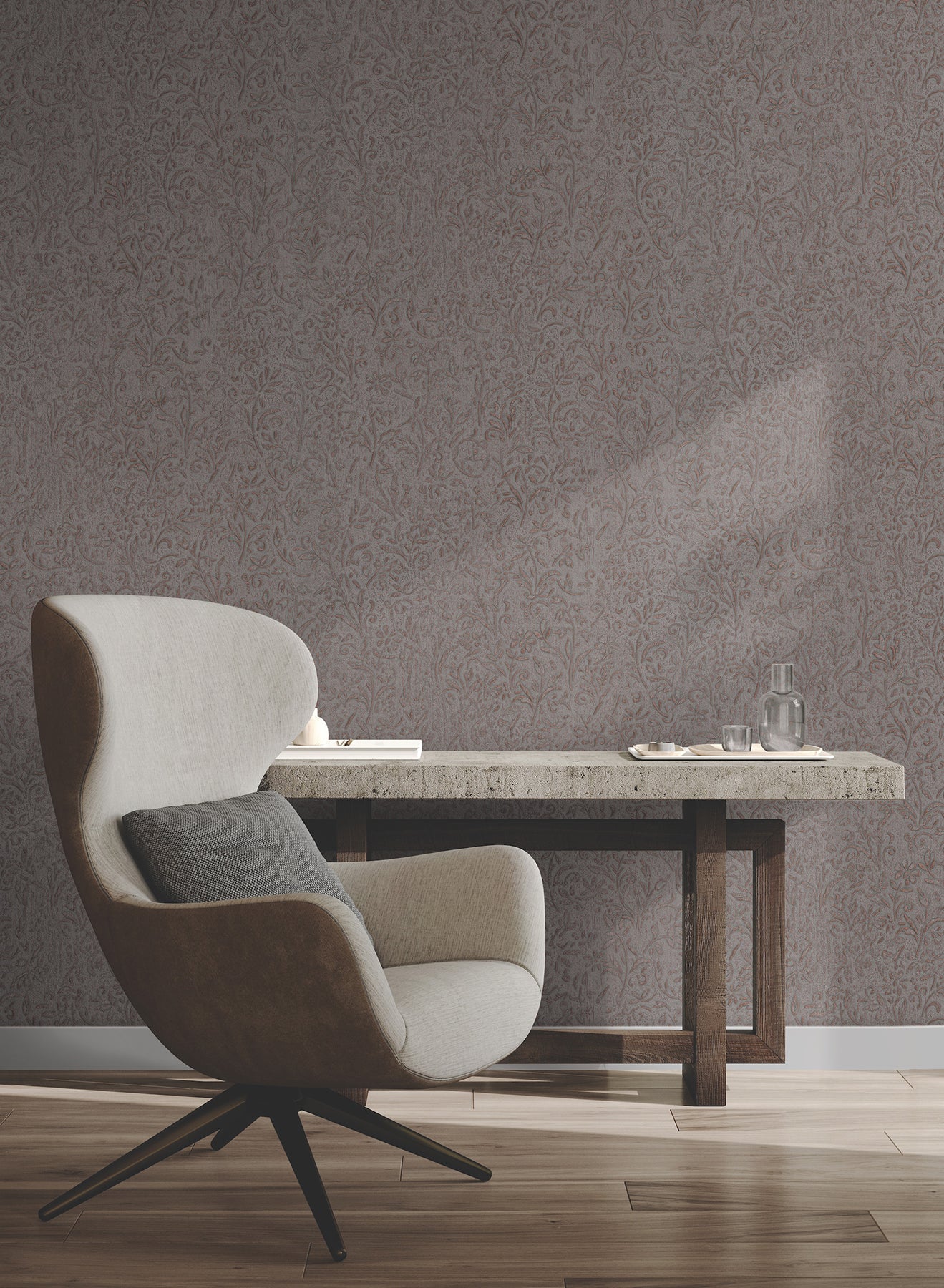 Sculpted Floral wallpaper in copper color - pattern number MA35534 - by Antonina Vella in the Opulent Accents collection