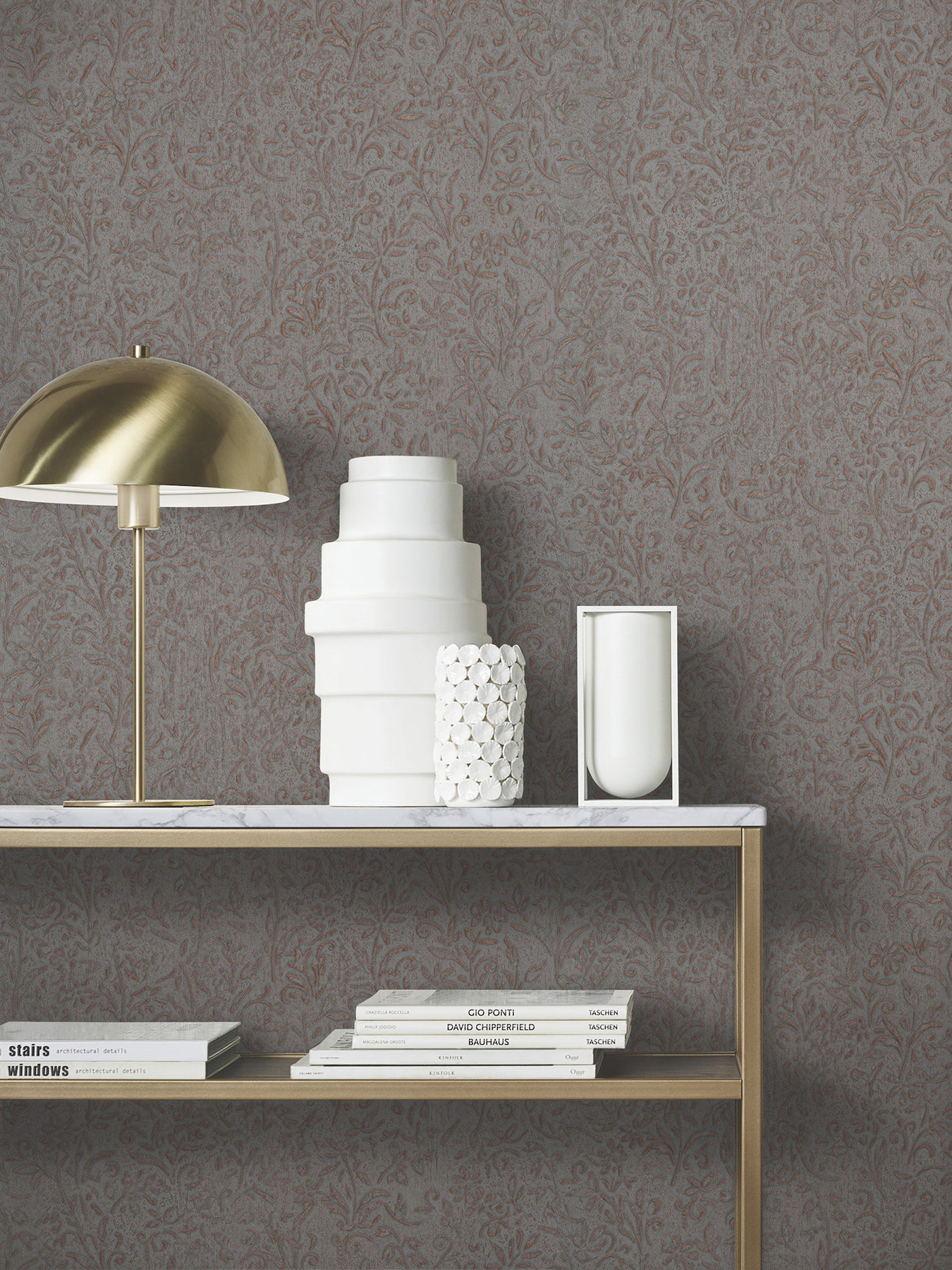 Sculpted Floral wallpaper in copper color - pattern number MA35534 - by Antonina Vella in the Opulent Accents collection