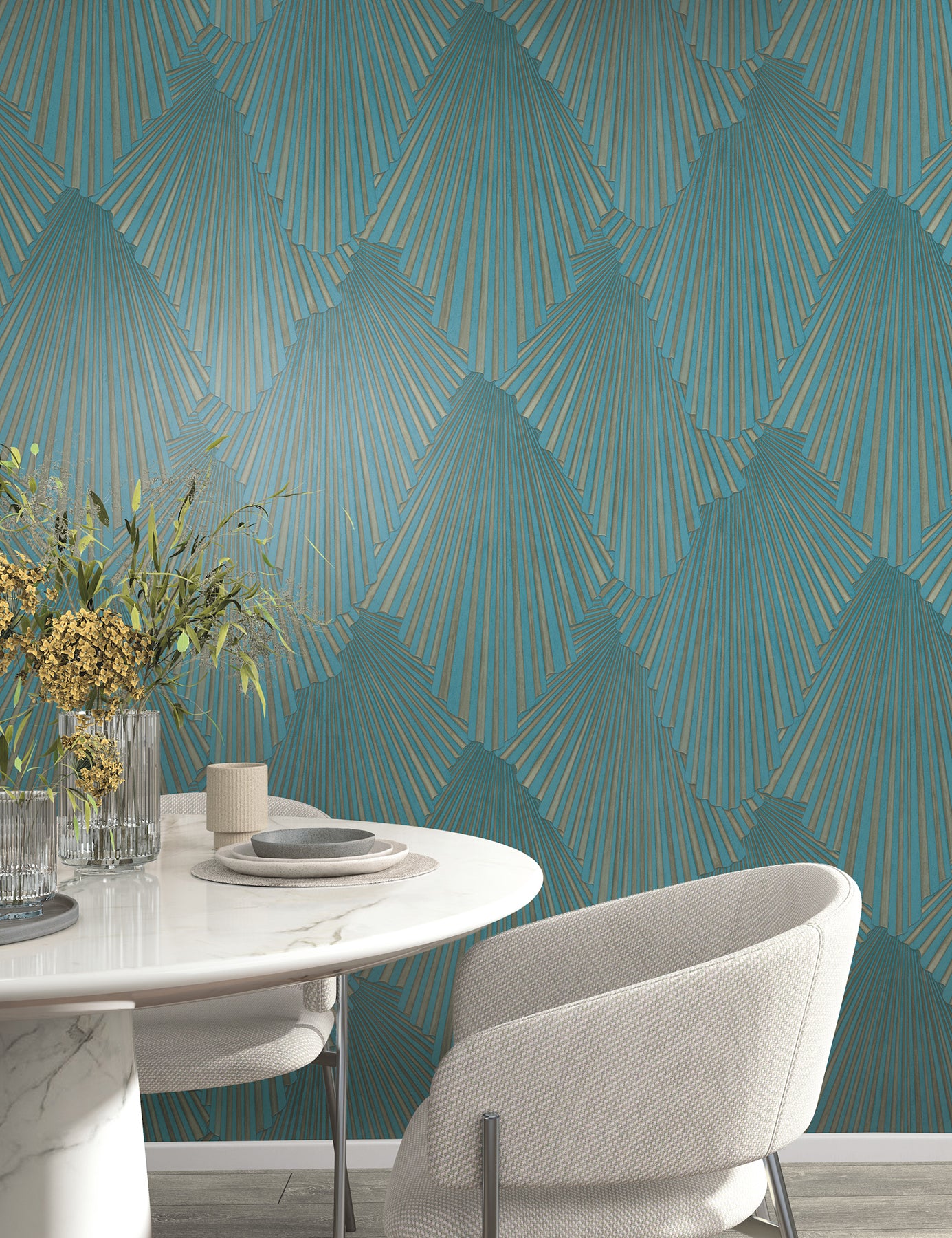 Lumiere wallpaper in teal color - pattern number MA35850 - by Antonina Vella in the Opulent Accents collection