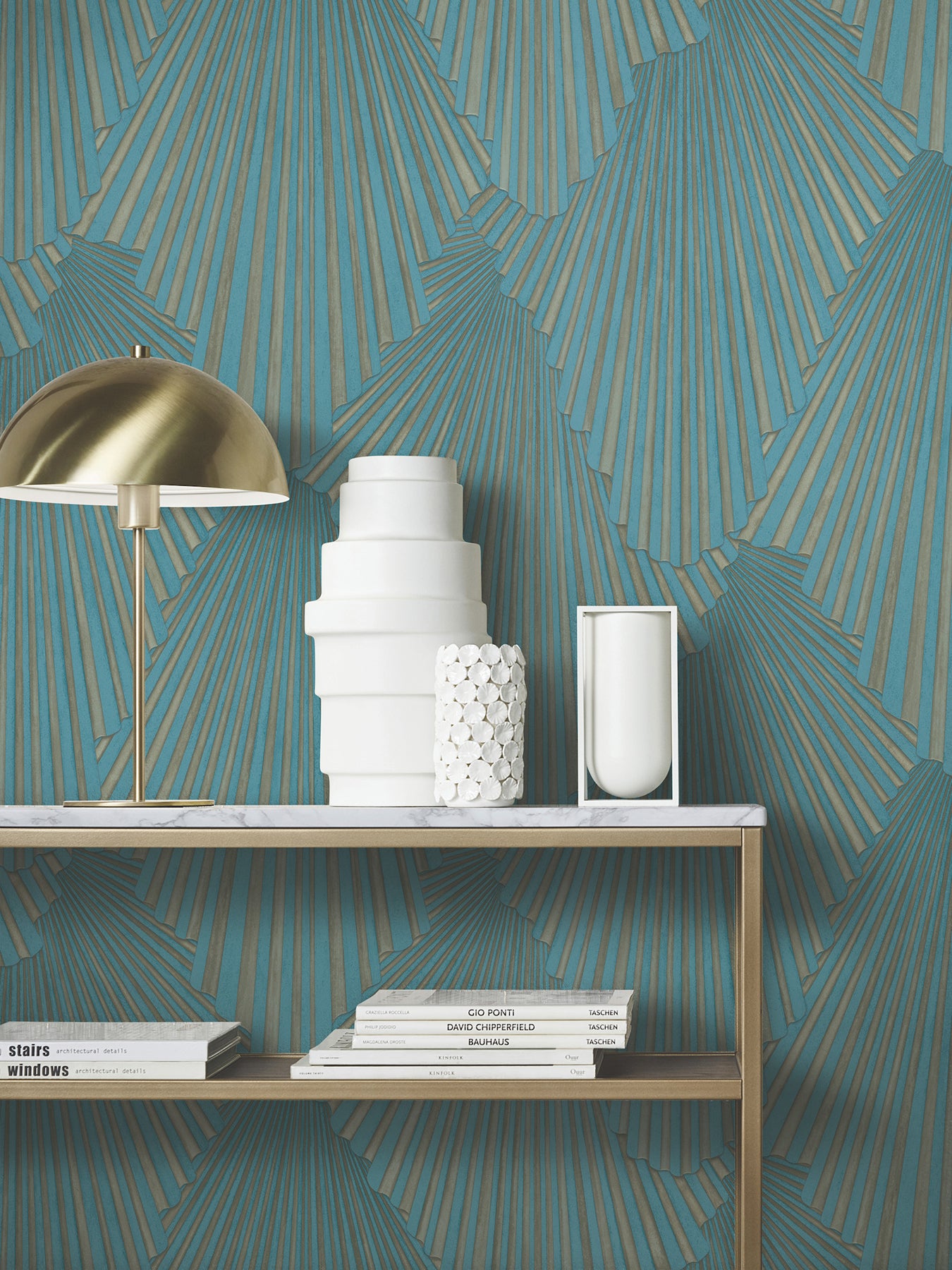 Lumiere wallpaper in teal color - pattern number MA35850 - by Antonina Vella in the Opulent Accents collection